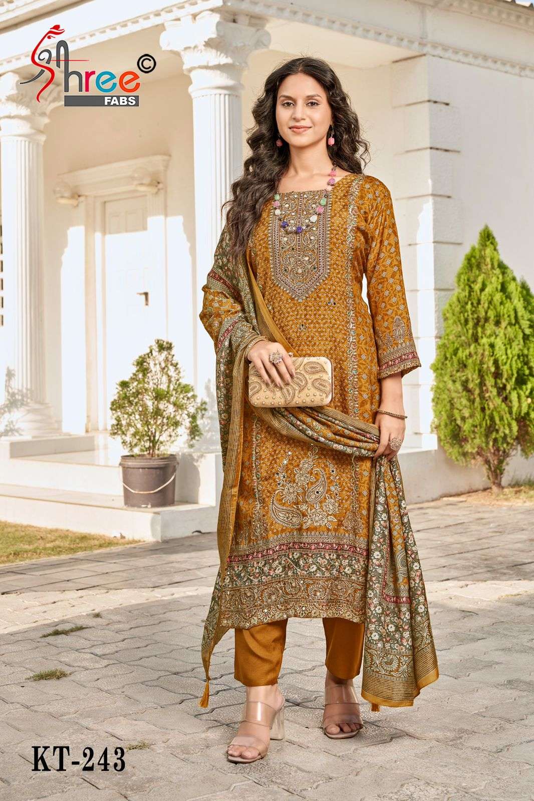 SHREE FABS KT 243 VISCOSE DIGITAL PRINTS WITH FANCY WORK SUIT