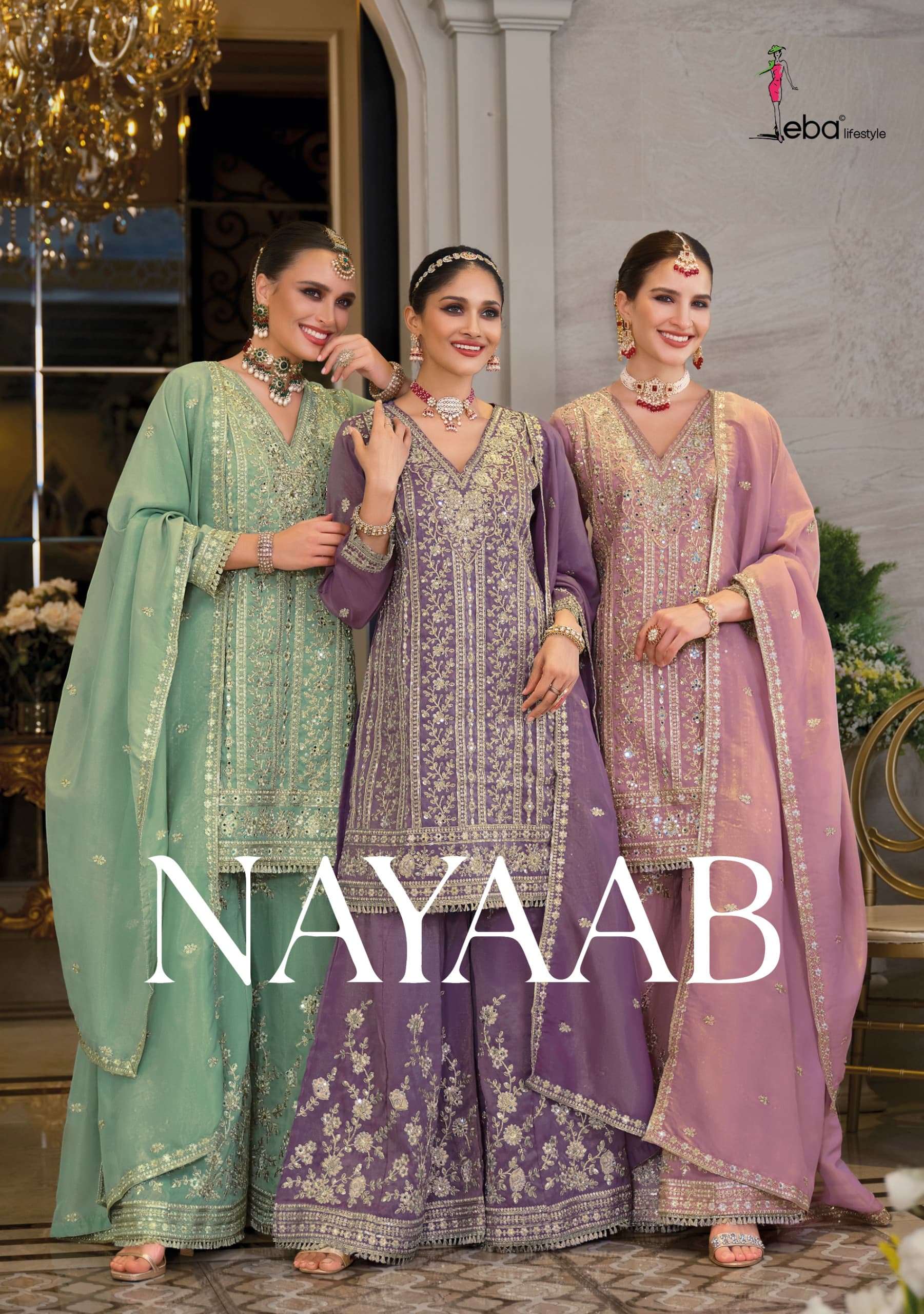 EBA LIFESTYLE NAYAAB SIMER FABRIC HEAVY EMBROIDERY DESIGNER READY MADE SUIT