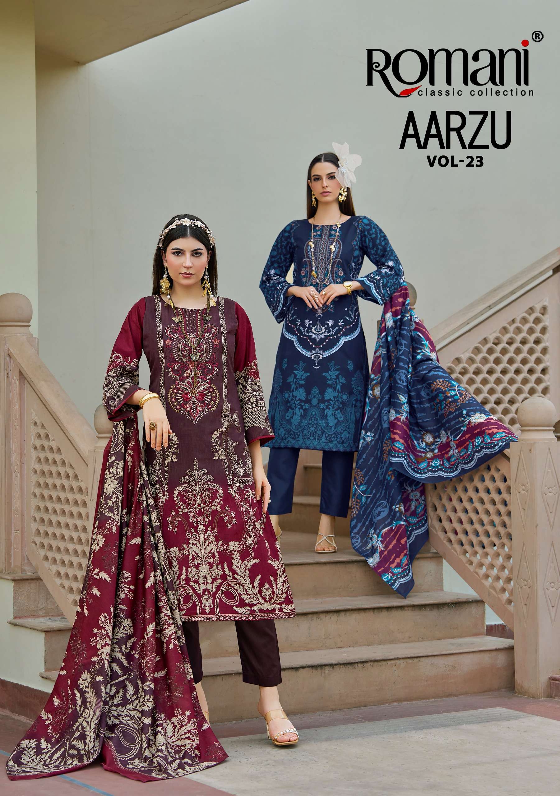 ROMANI AARZU VOL 23 COTTON DIGITAL PRINTS WITH WORKS SUIT