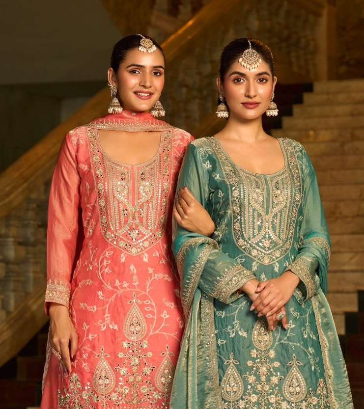 ️SANIKA FASHION IKATRA SILK HEAVY EMBROIDERD DESIGNER WEDDING WEAR LADIES SUIT