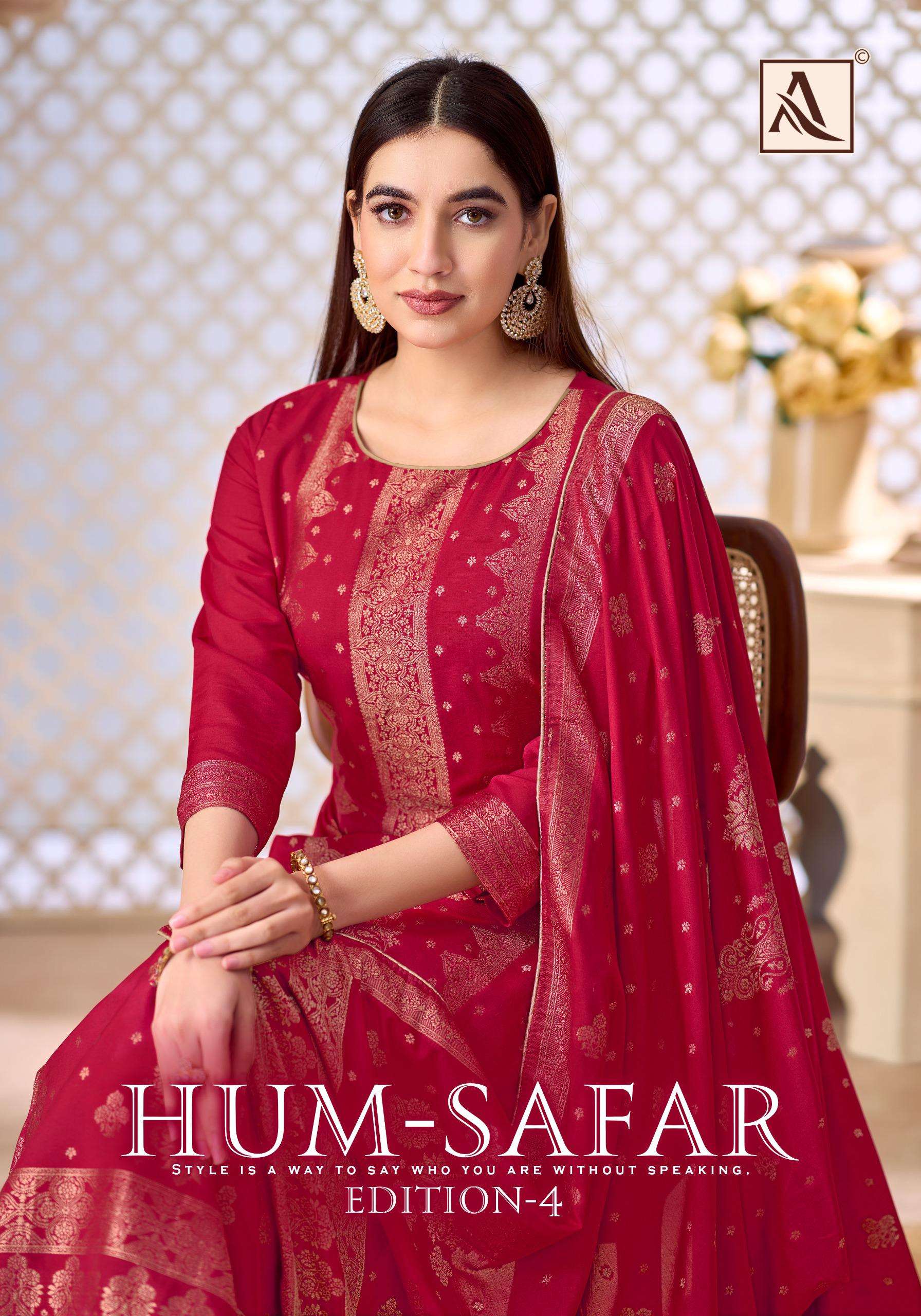ALOK SUITS HUMSAFAR EDITION 4 VISCOSE JACQUARD DESIGNER WORK LADIES SUIT
