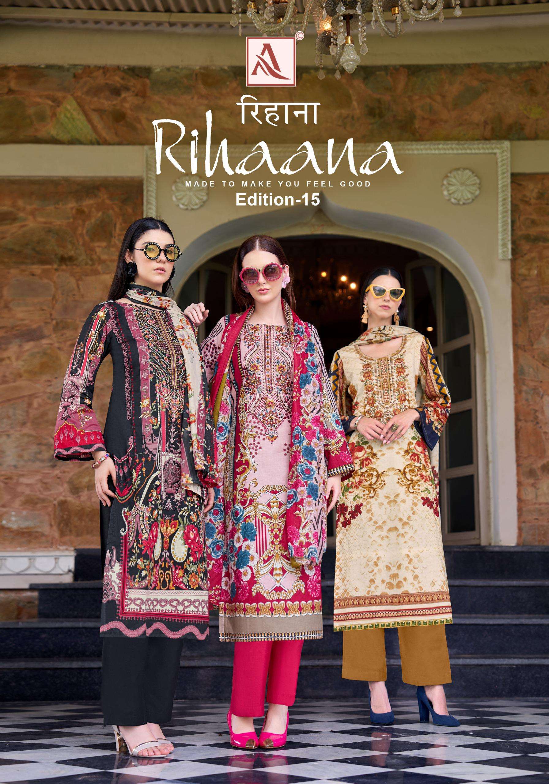 ALOK SUITS RIHAANA VOL 15 COTTON DIGITAL PAKISTANI PRINT WITH WORK SUIT