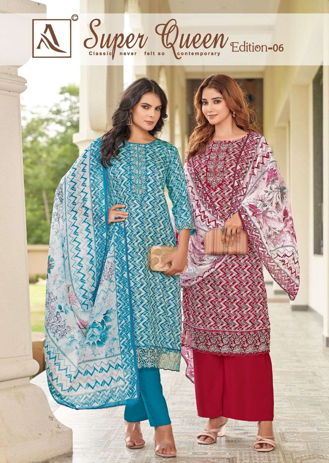 ALOK SUITS SUPER QUEEN EDITION 6 JAM COTTON PRINT WITH FANCY WORK SUIT