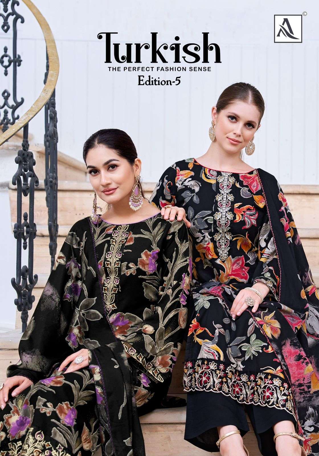 ALOK SUITS TURKISH EDITION 5 VISCOSE RAYON PRINT WITH FANCY WORK SUIT