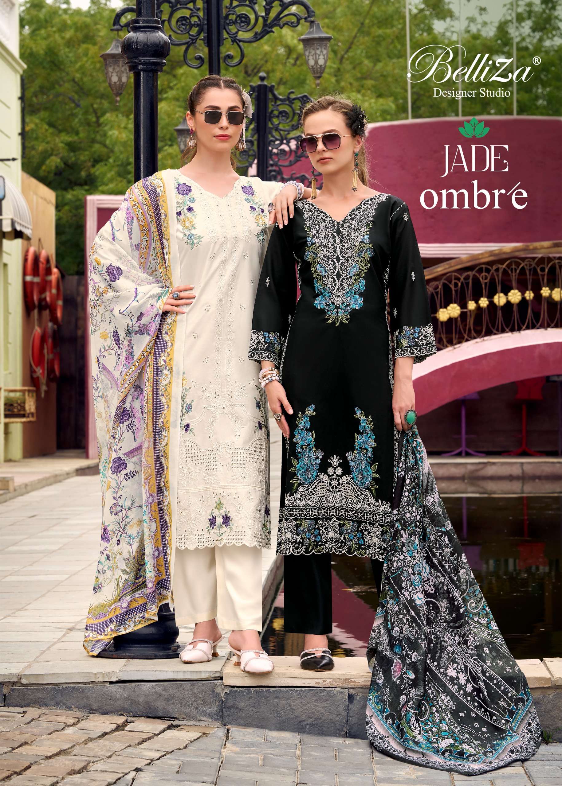 BELLIZA DESIGNER STUDIO OMBRE LAWN COTTON FANCY EMBROIDERY WORK SUIT