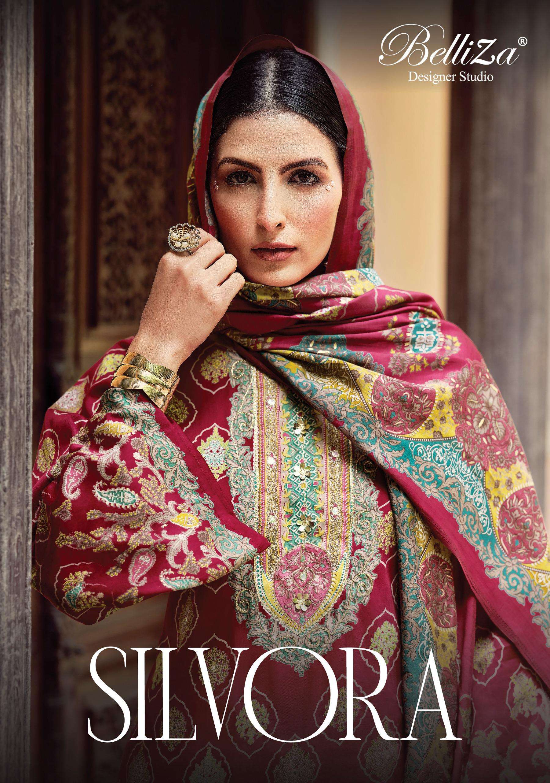 BELLIZA DESIGNER STUDIO SILVORA JAM COTTON DIGITAL PRINT WITH FANCY WORK SUIT