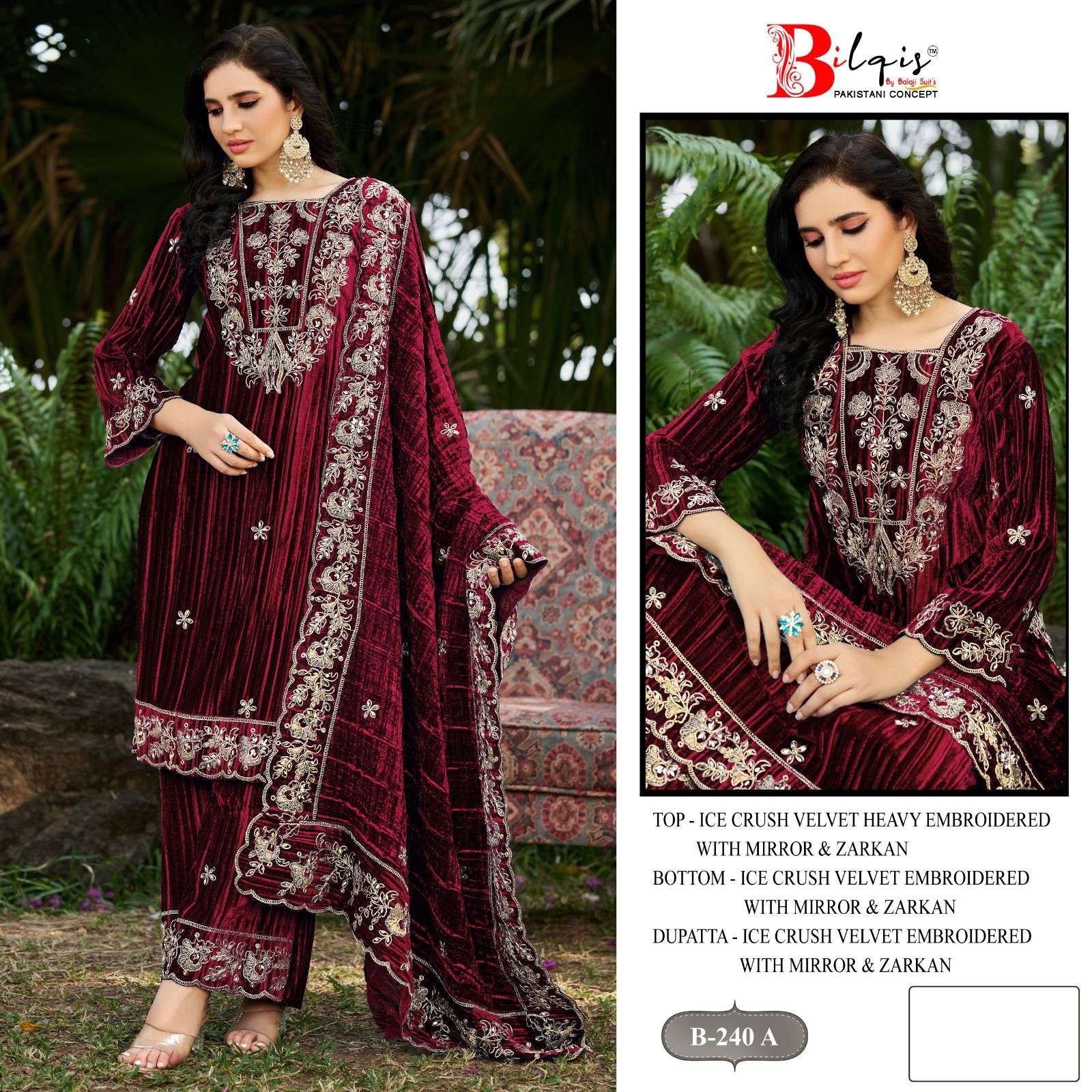BILQIS B 240 VELVET HEAVY EMBROIDERED DESIGNER PAKISTANI SUIT