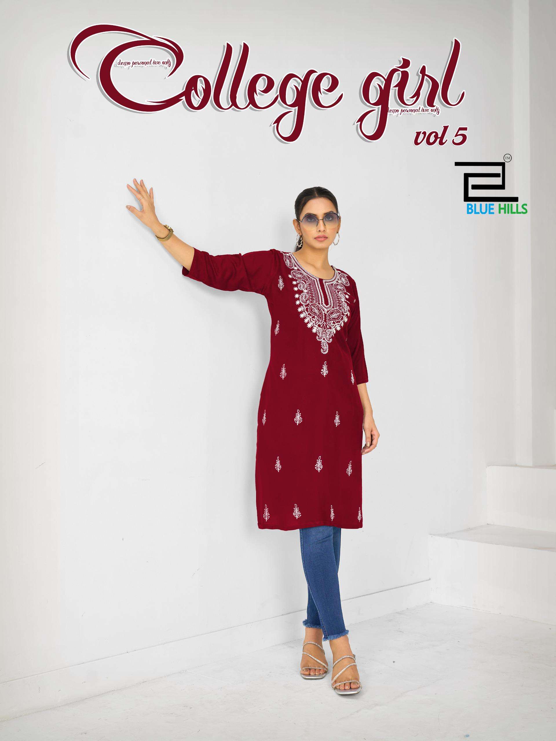 BLUE HILLS COLLEGE GIRL VOL 5 RAYON FANCY WORKS LADIES KURTI 