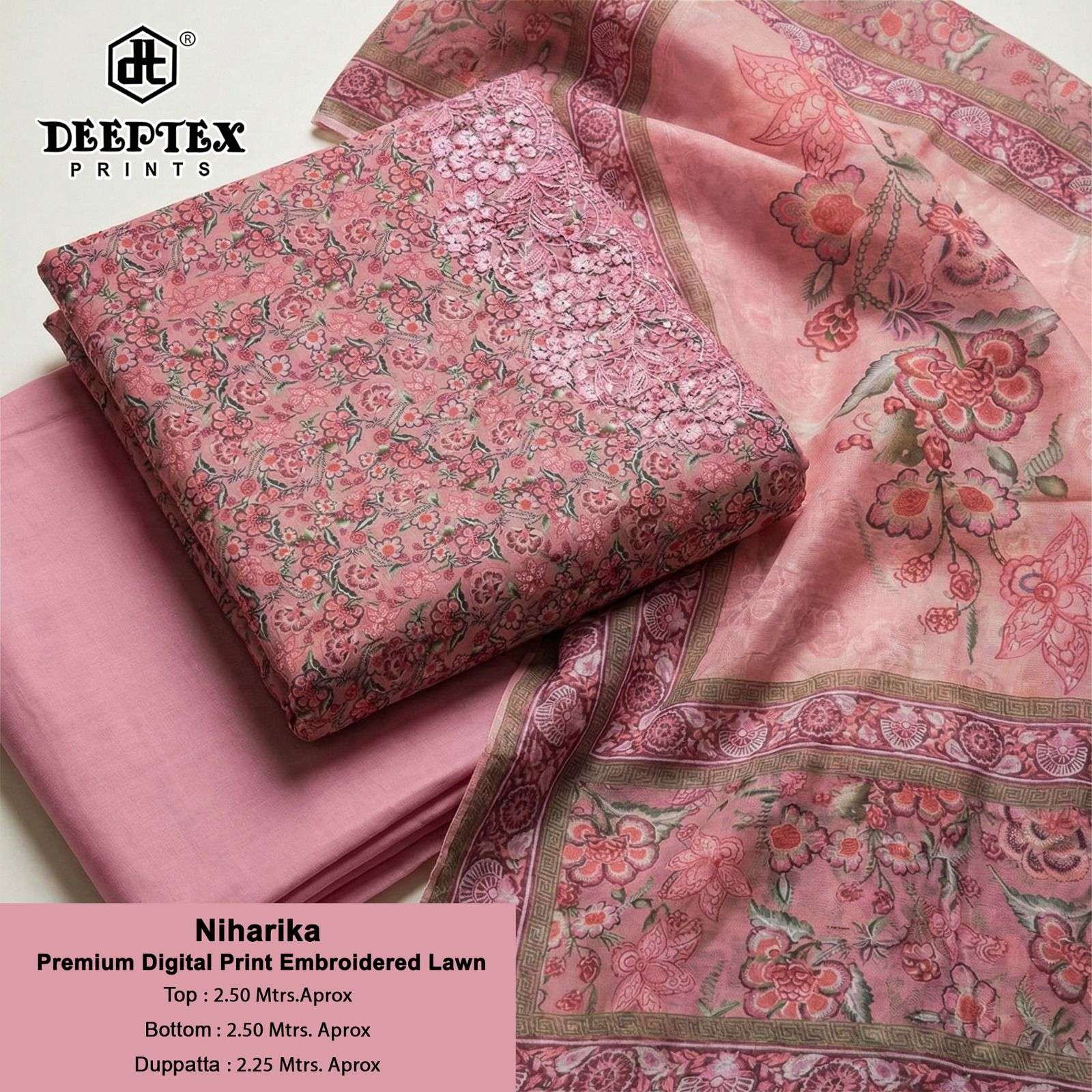 DEEPTEX PRINTS NIHARIKA LAWN COTTON DIGITAL PRINT WITH FANCY WORK SUITS 