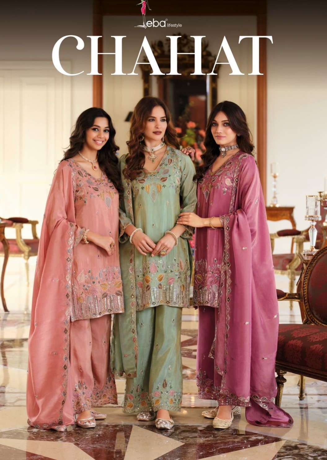 EBA LIFESTYLE CHAHAT VOL 1 SIMER FABRIC HEAVY EMBROIDERY DESIGNER FESTIVE WEAR SUIT