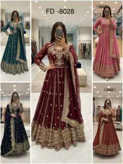 FD 8028 GEORGETTE DESIGNER PARTY WEAR GOWN WITH BOTTOM AND DUPATTA SET 