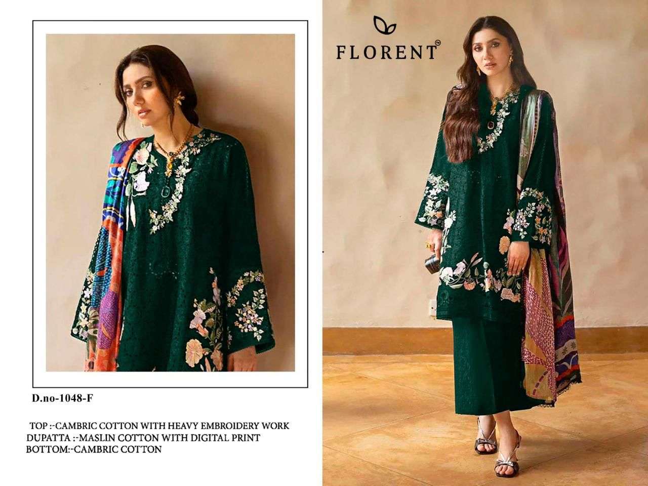 FLORENT D NO 1048 COTTON HEAVY EMBROIDERY DESIGNER WORK PAKISTANI SUIT