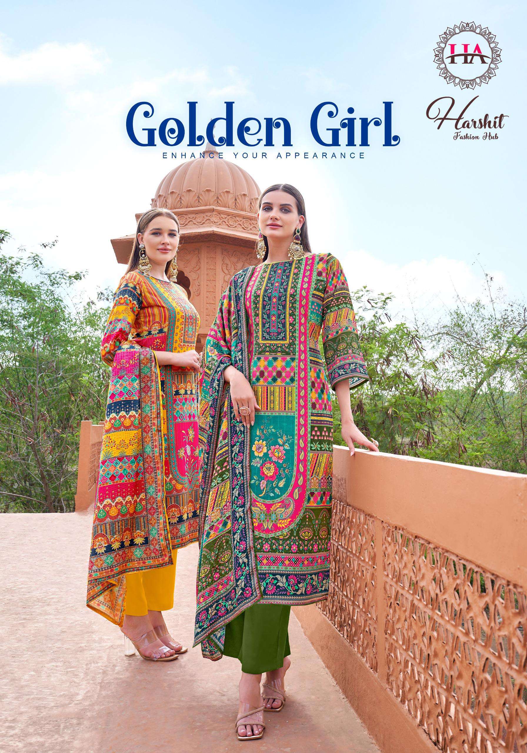 HARSHIT FASHION HUB GOLDEN GIRL JAM COTTON DIGITAL PRINT WITH FANCY WORK SUIT