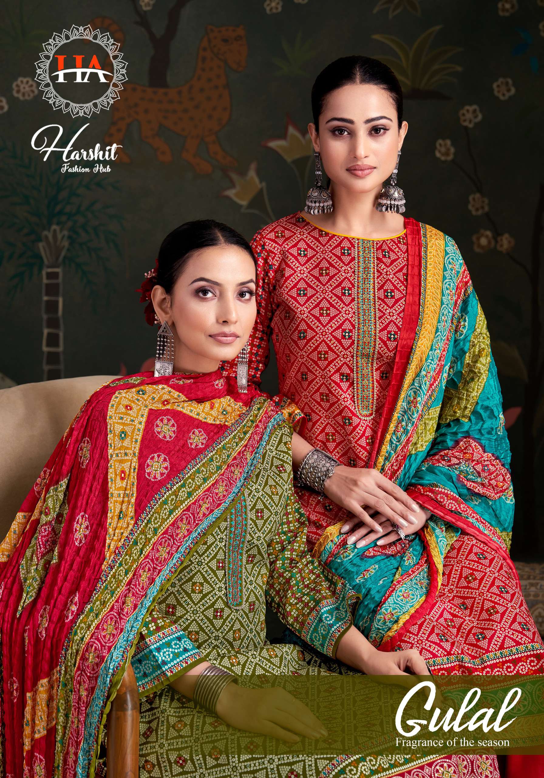 HARSHIT FASHION HUB GULAL JAM COTTON PRINT WITH FANCY WORK SUIT