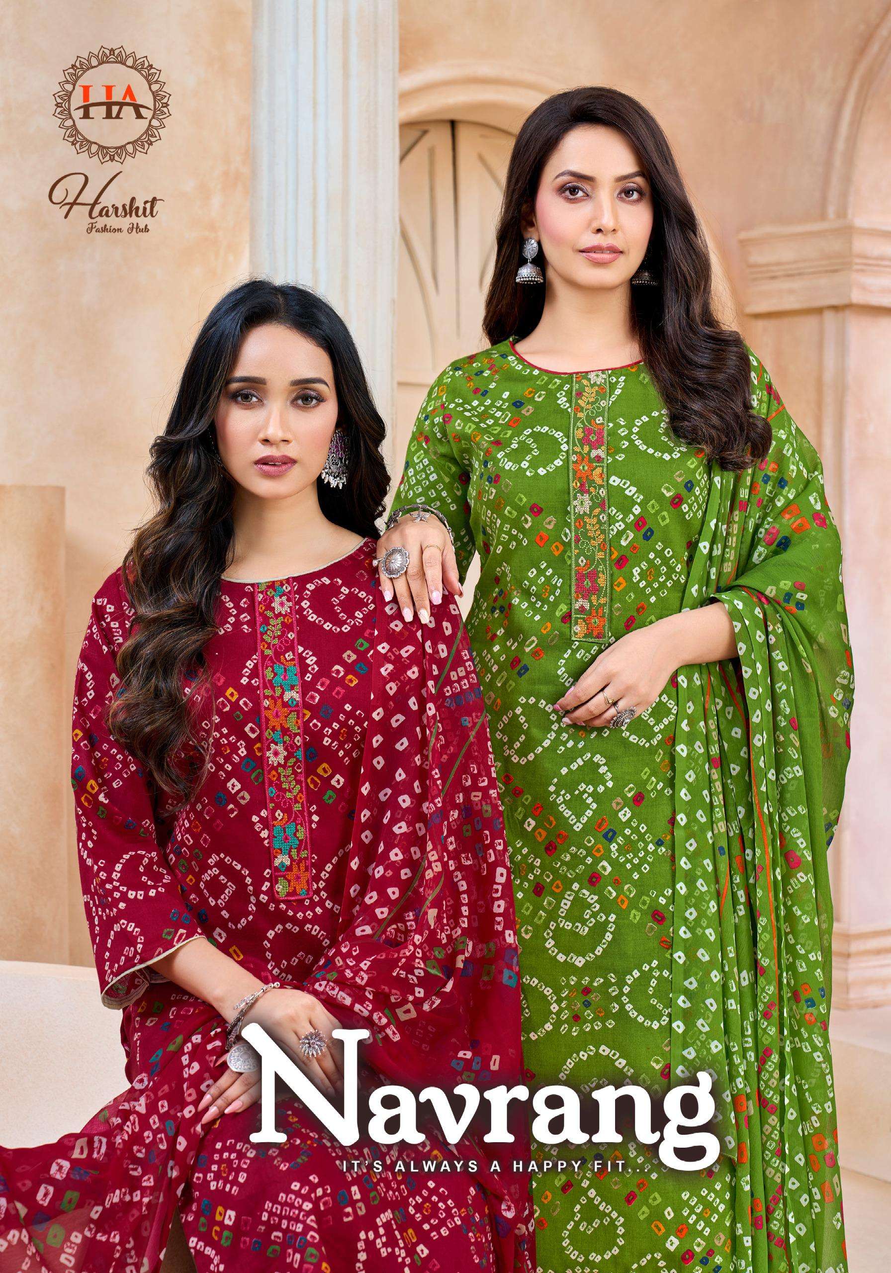 HARSHIT FASHION HUB NAVRANG COTTON BANDHANI PRINT LADIES SUIT