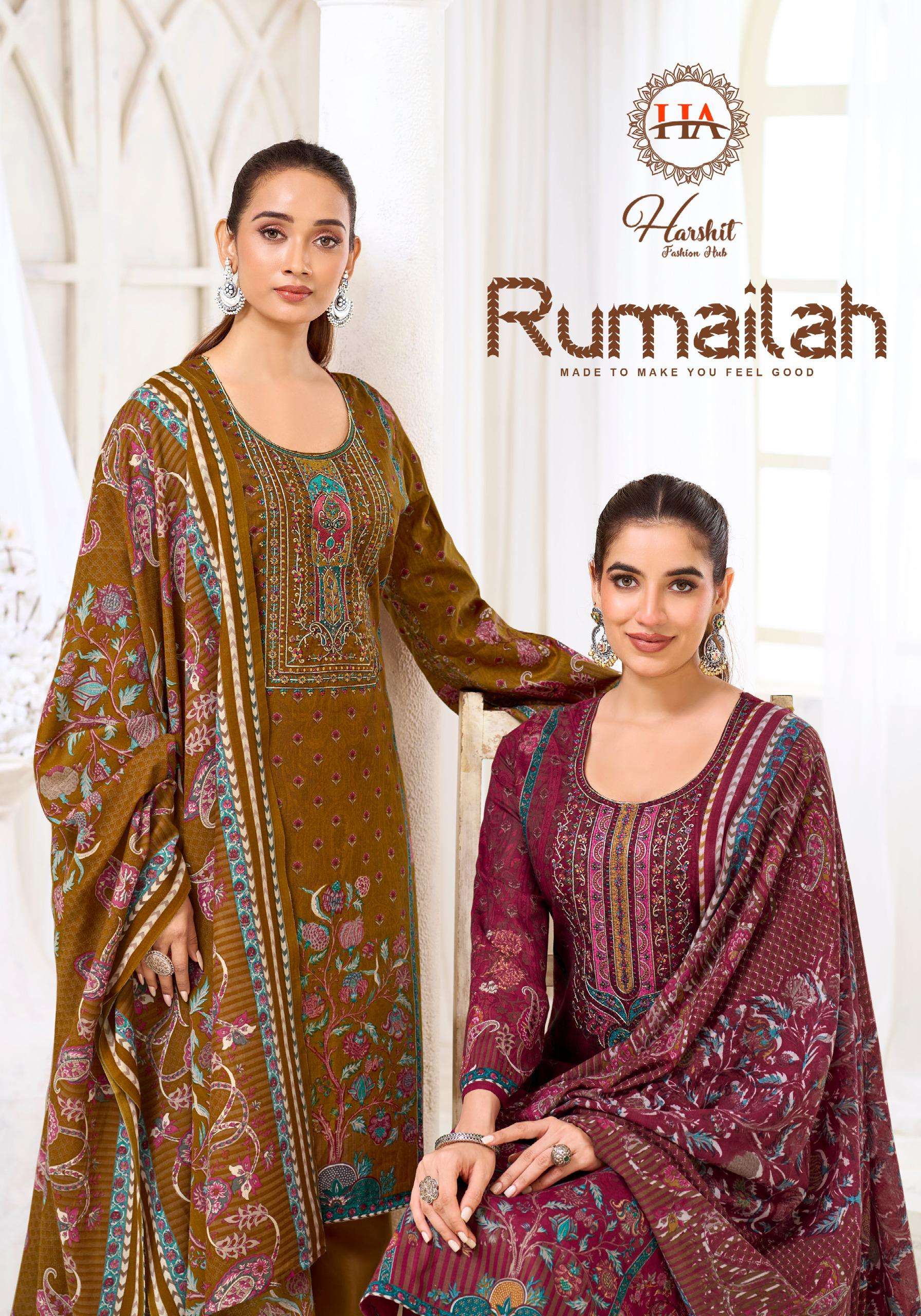 HARSHIT FASHION HUB RUMAILA COTTON PRINT WITH FANCY WORK SUITS 