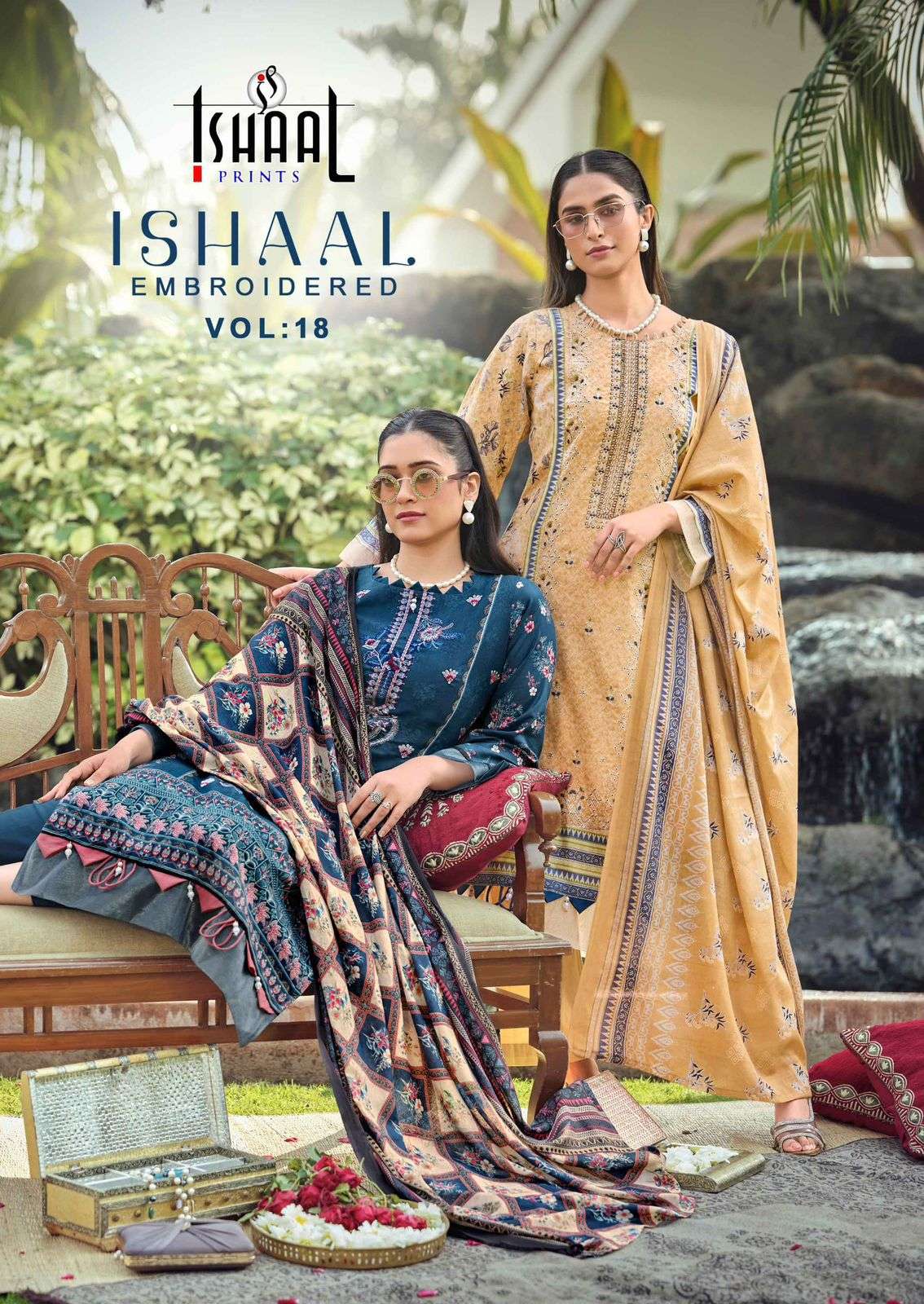 ISHAAL PRINTS EMBROIDERED VOL 18 LAWN COTTON DIGITAL PRINTS WITH FANCY WORK SUIT