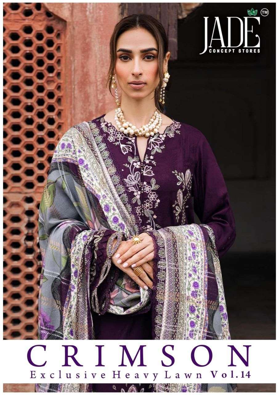 JADE CRIMSON EXCLUSIVE HEAVY LAWN COLLECTION VOL 14 NEW DESIGNS LAWN COTTON SUIT