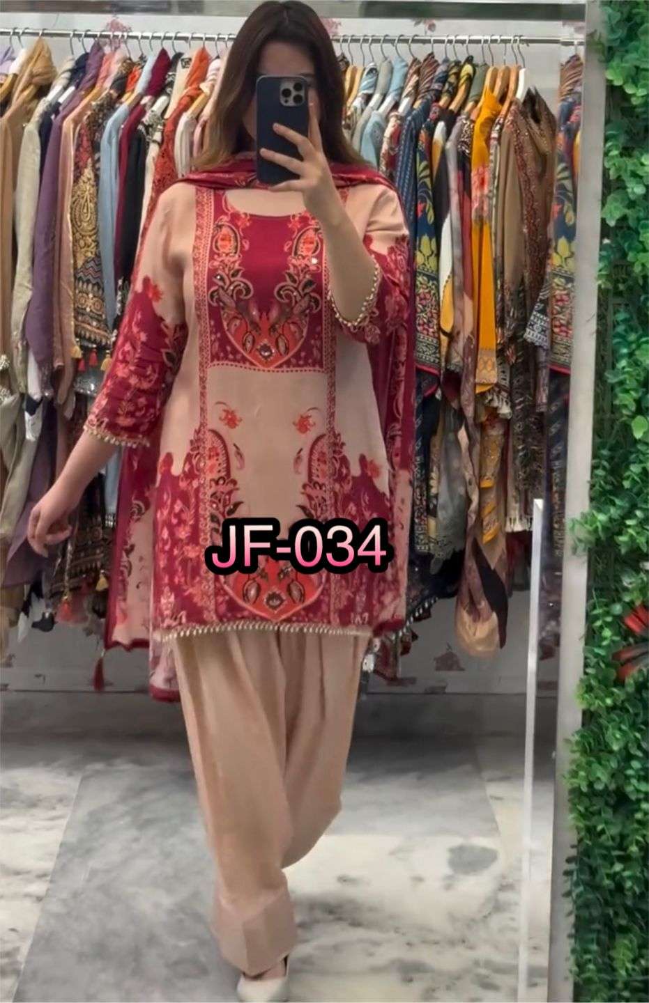 JF 034 CREPE SILK DIGITAL PRINT DESIGNER FANCY KURTI BOTTOM AND DUPATTA SET 