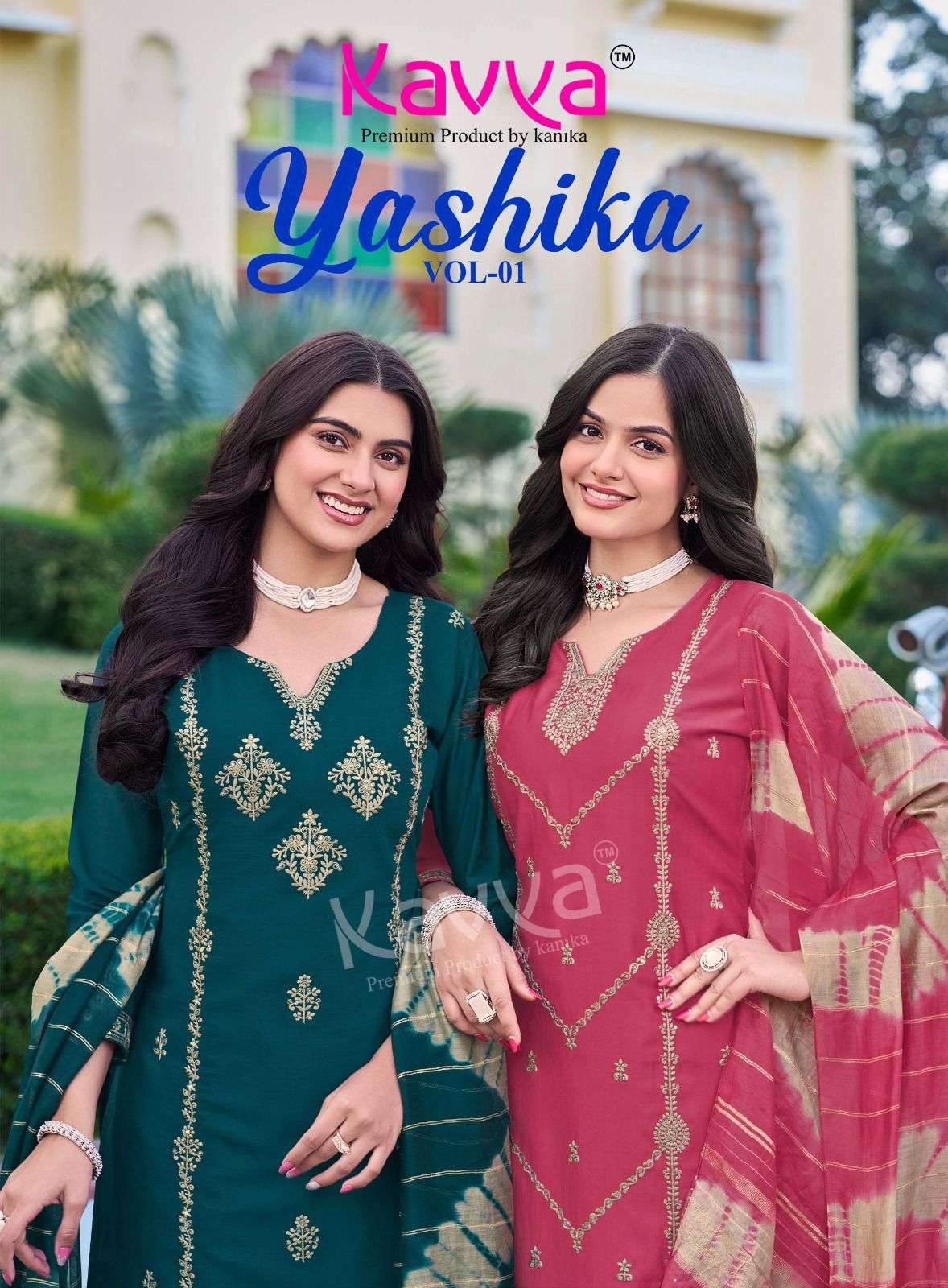 KAVYA YASHIKA VOL 1 FANCY WORK LADIES KURTI BOTTOM AND DUPATTA SET 