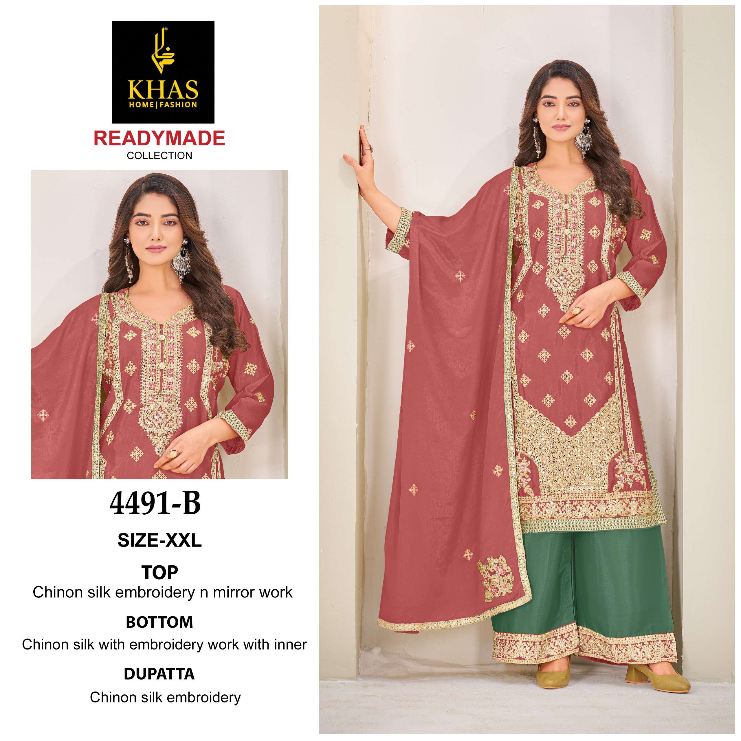KHAS FASHION D NO 4491 CHINON SILK HEAVY EMBROIDERD DESIGNER SUIT