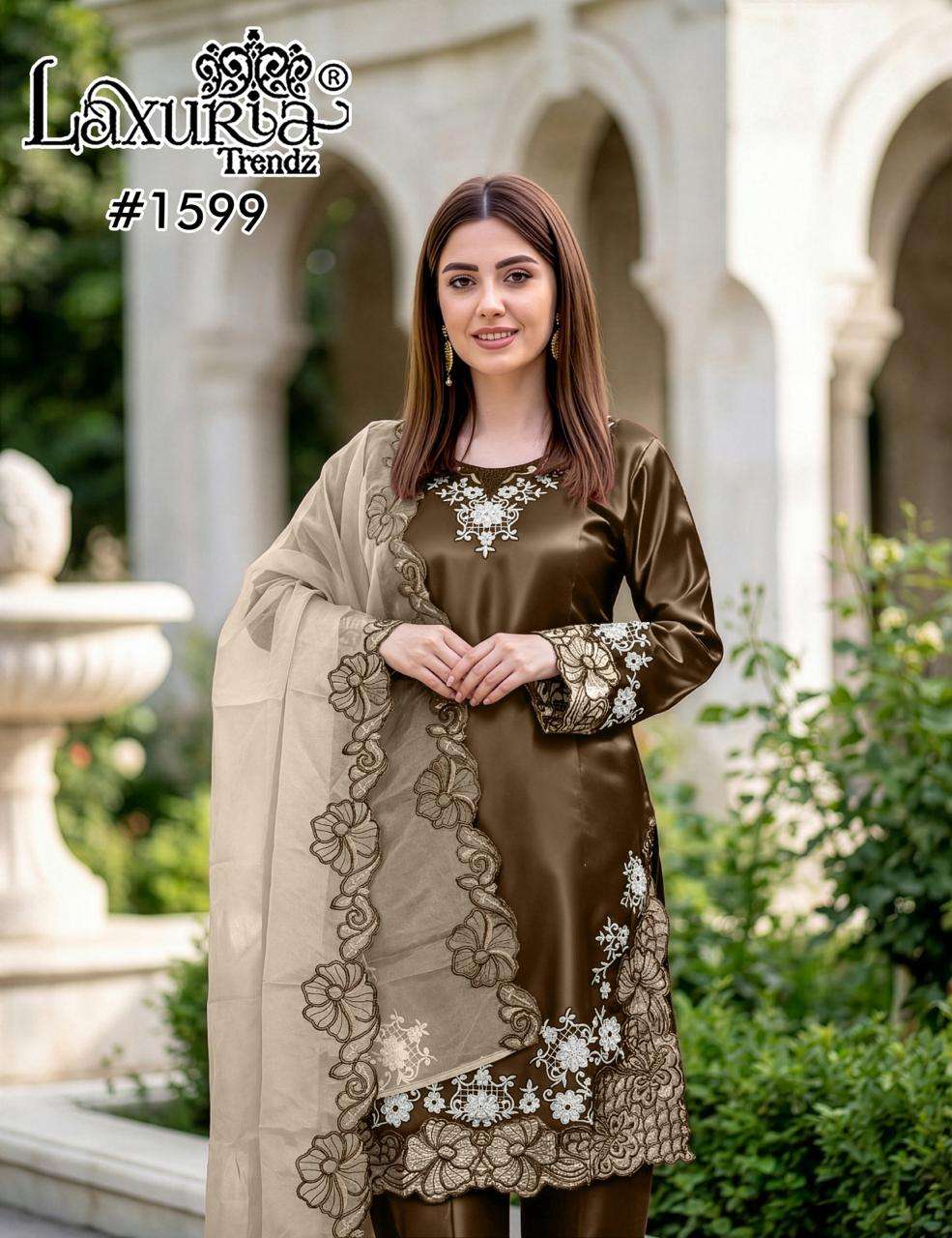 LAXURIA TRENDZ D NO 1599 SATIN BEAUTIFUL PAKISTANI DESIGNER LOOK LADIES SUIT