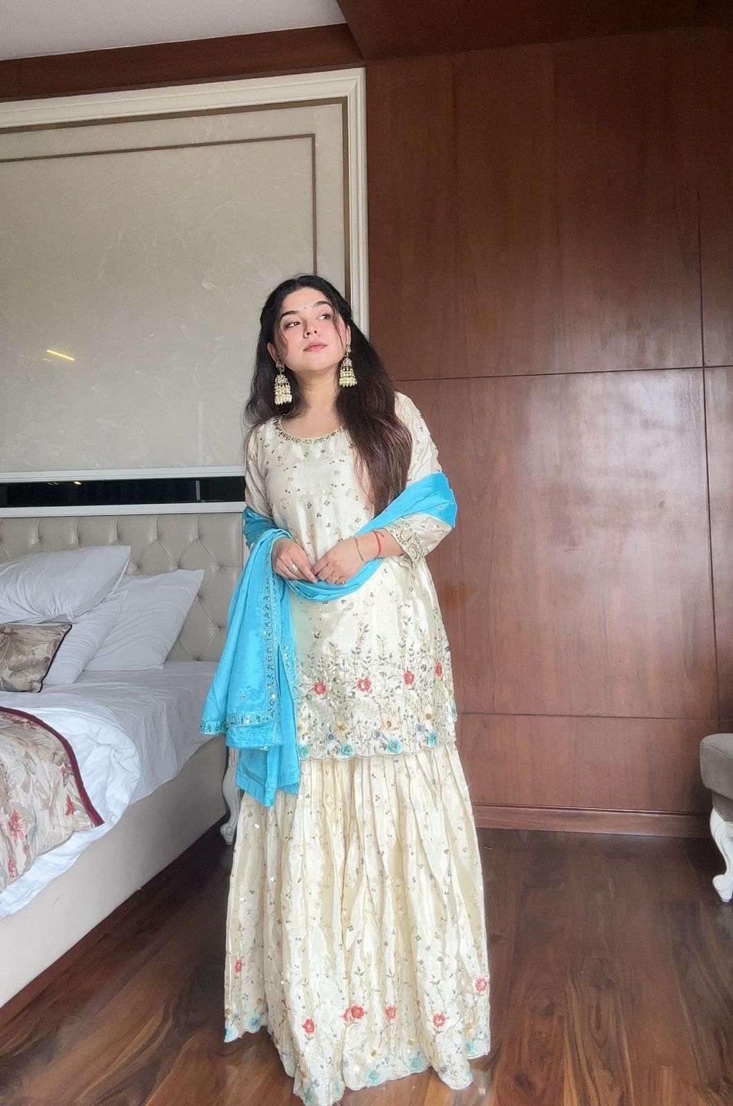 LM 06 SILK DESIGNER PARTY WEAR LADIES SHARARA SUIT