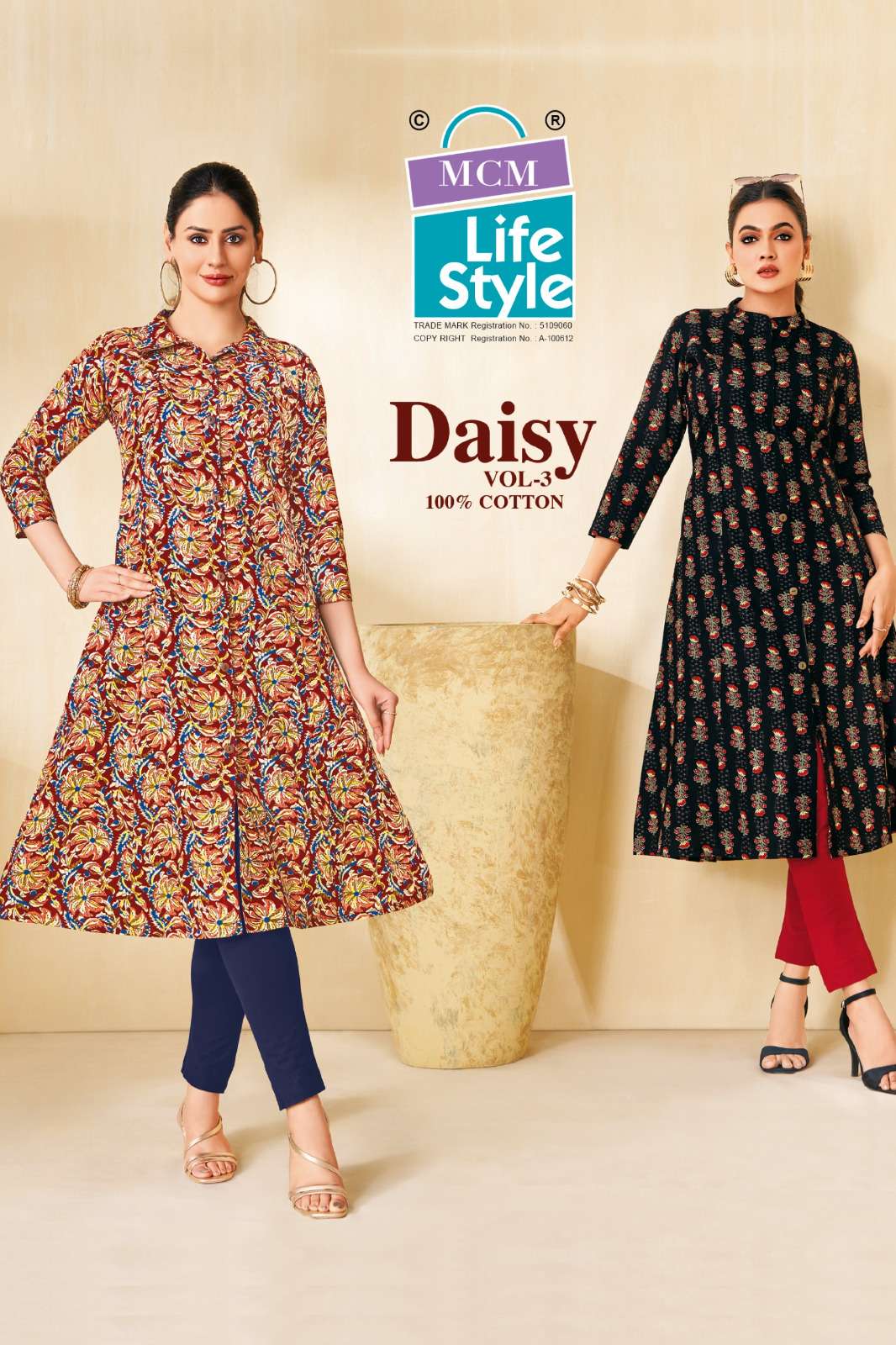 MCM LIFESTYLE DAISY VOL 3 FANCY A LINE CUT PATTERN LADIES KURTI 