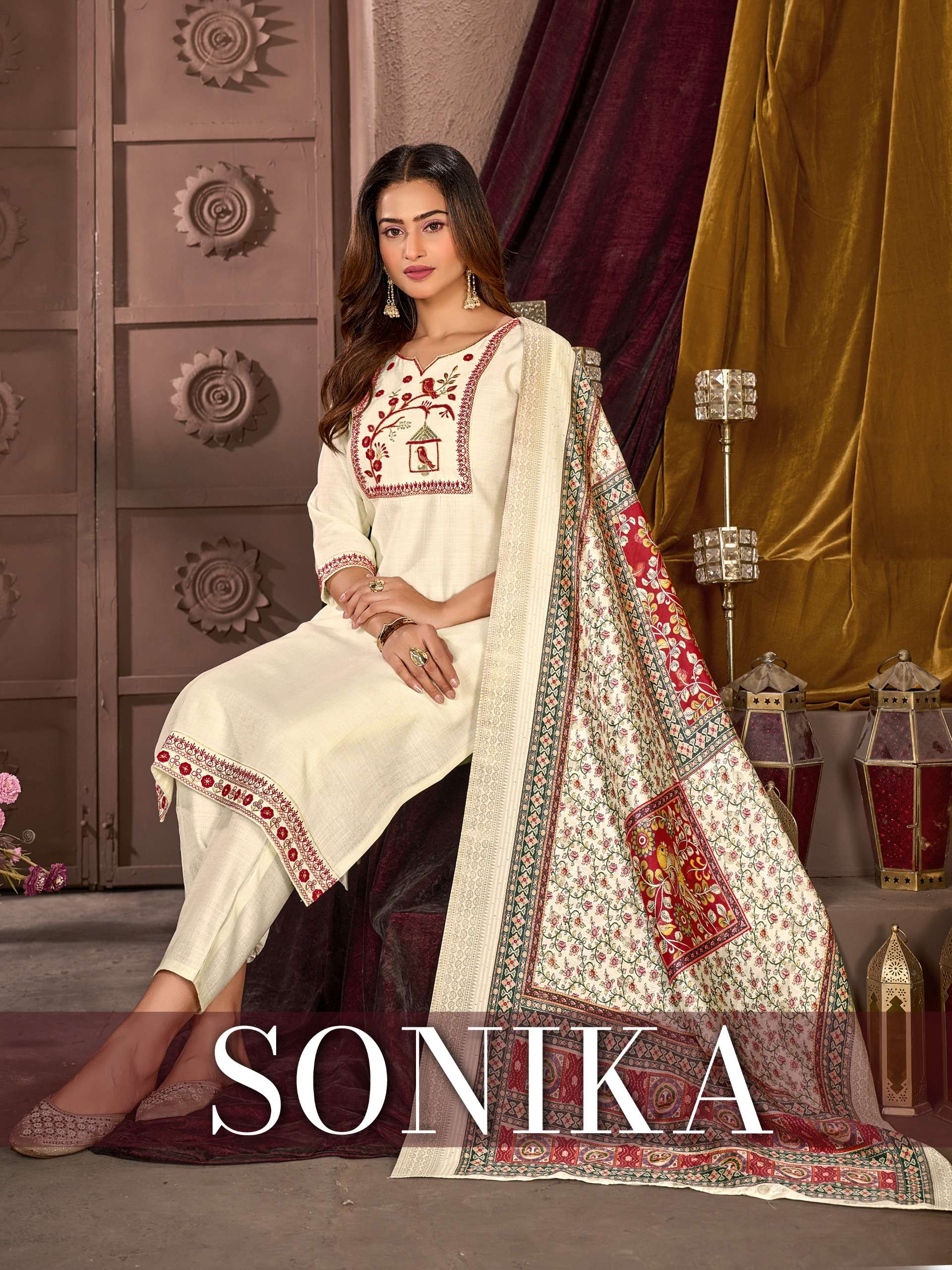 MF SONIKA SILK WITH HEAVY EMBROIDERY WORKS LADIES 3PIECE SET COLLECTION 