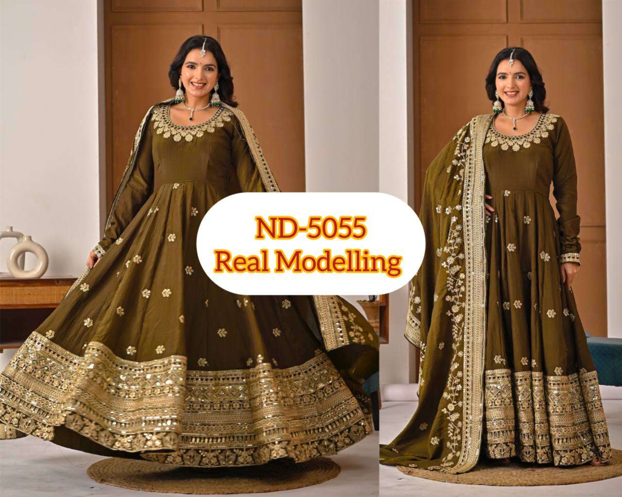 ND 5055 SILK SEQUENCE EMBROIDERY DESIGNER WORK PARTY WEAR ANARKALI DRESS