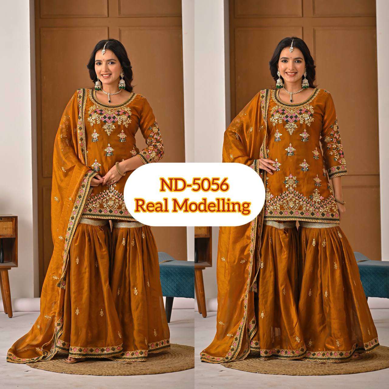 ND 5056 SILK DESIGNER PARTY WEAR LADIES TOP WITH SHARARA AND DUPATTA SET 