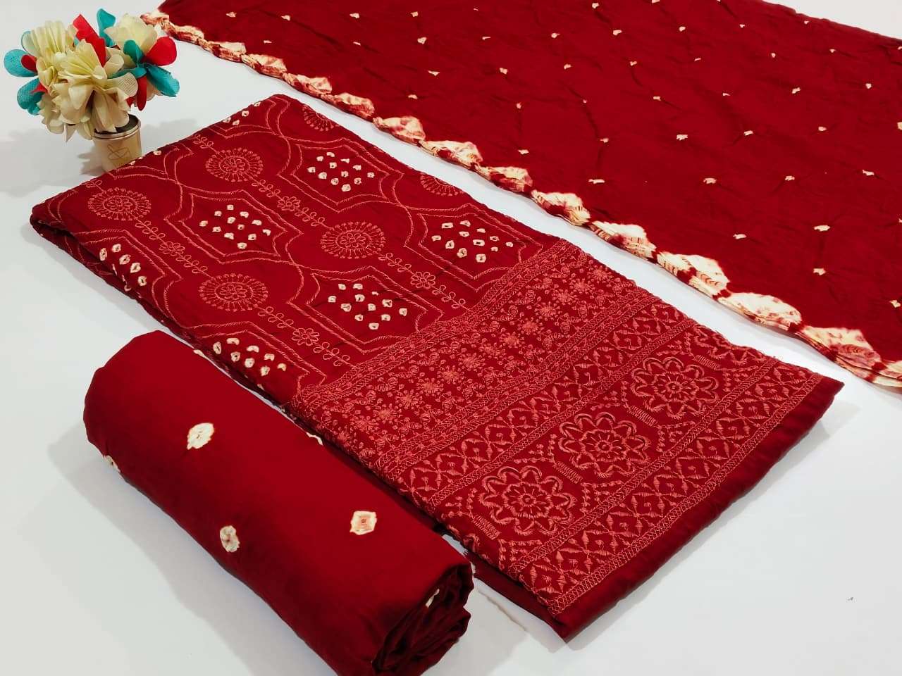 NEMINATH ENTERPRISE CREATING YOUR STYLE EDITION 15 SATIN BANDHANI PRINT DESIGNER WORK SUIT