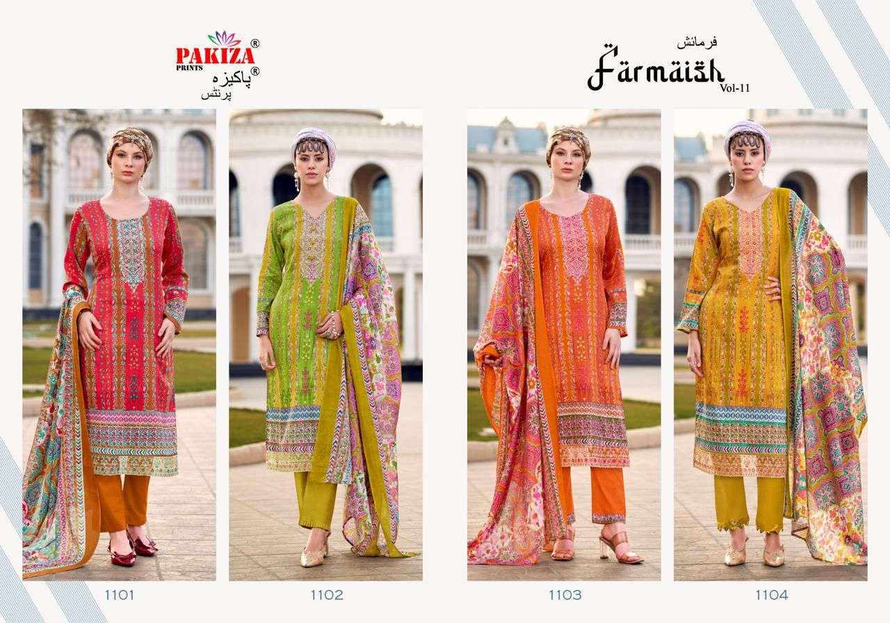 PAKIZA PRINTS FARMAISH VOL 9 10 11 12 JAM SATIN PRINT WITH FANCY KASHMIRI EMBROIDERY WORK SUIT