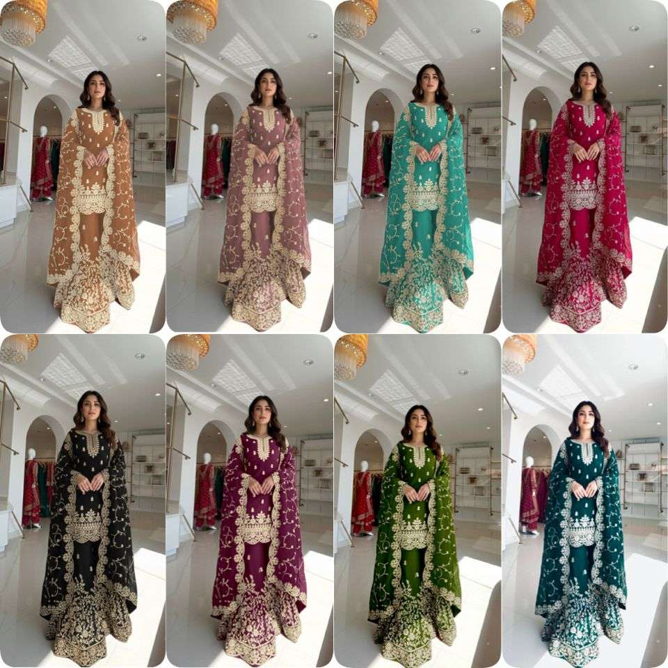 PD 1141 SILK HEAVY DESIGNER PARTY WEAR LADIES TOP PLAZZO AND DUPATTA SET