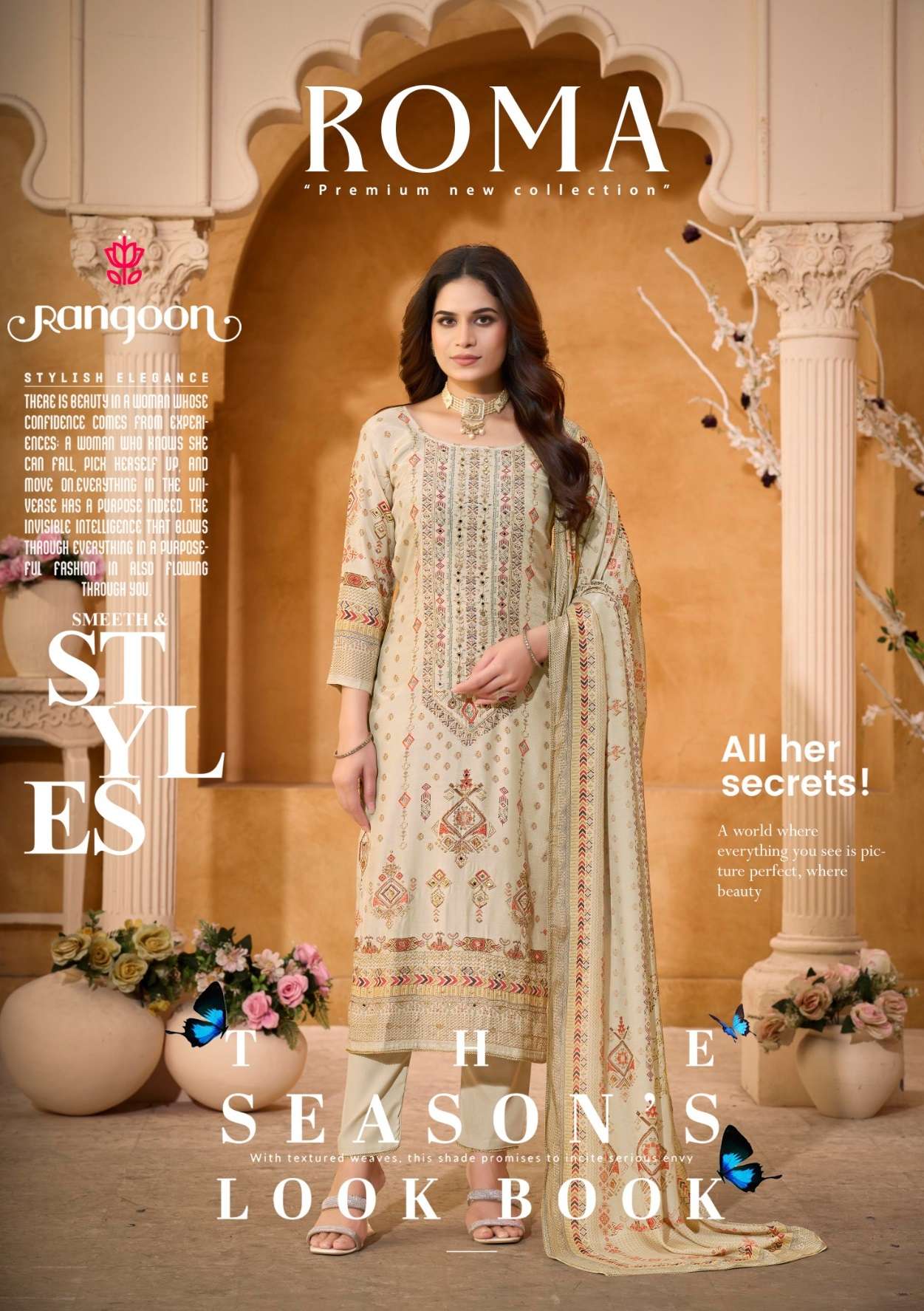 RANGOON ROMA MUSLIN DIGITAL PRINT WITH FANCY EMBROIDERY WORK LADIES SUIT