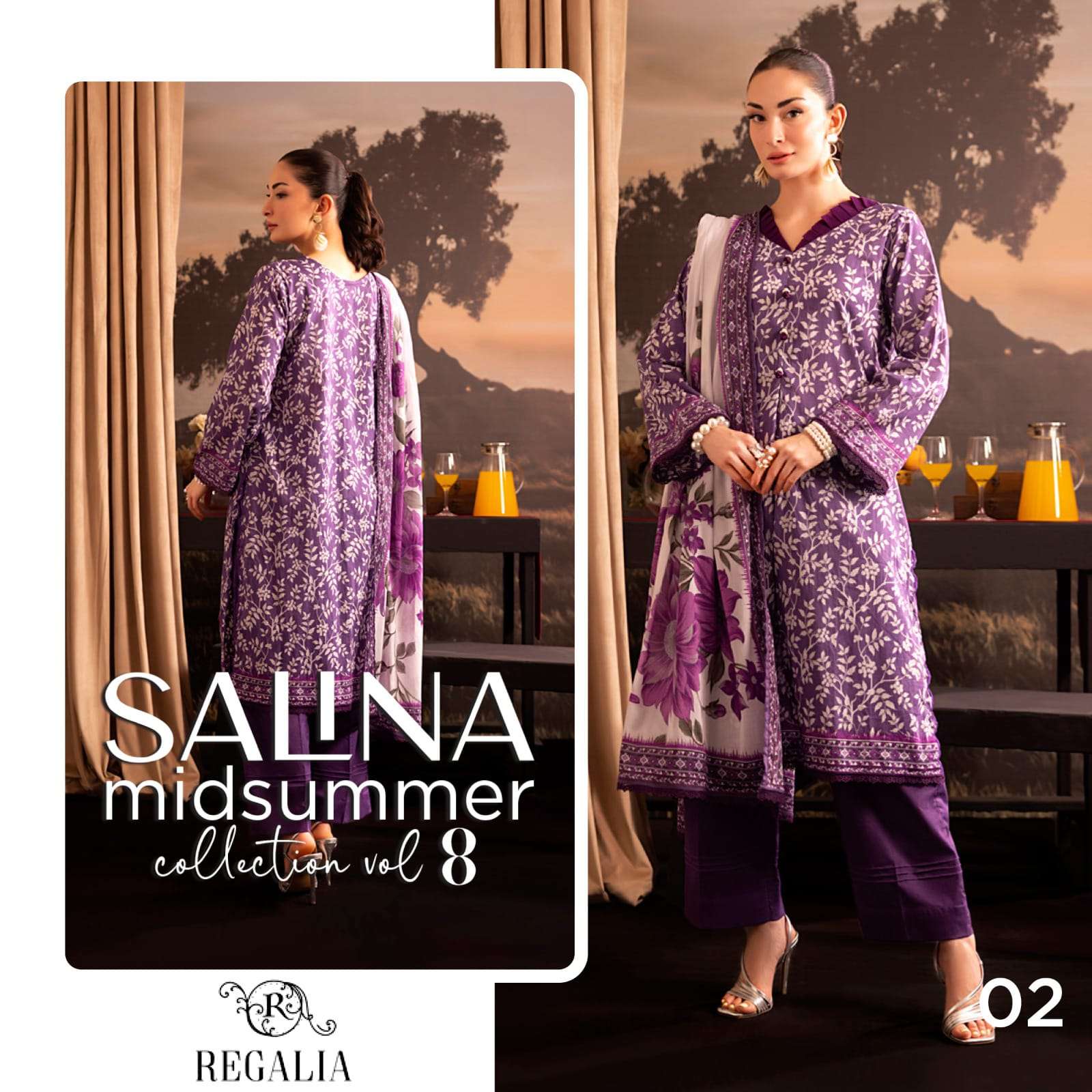 REGALIA TEXTILES SALINA PRINTED LAWN COLLECTION 25 VOL 1 HEAVY DESIGNER WORK SUIT