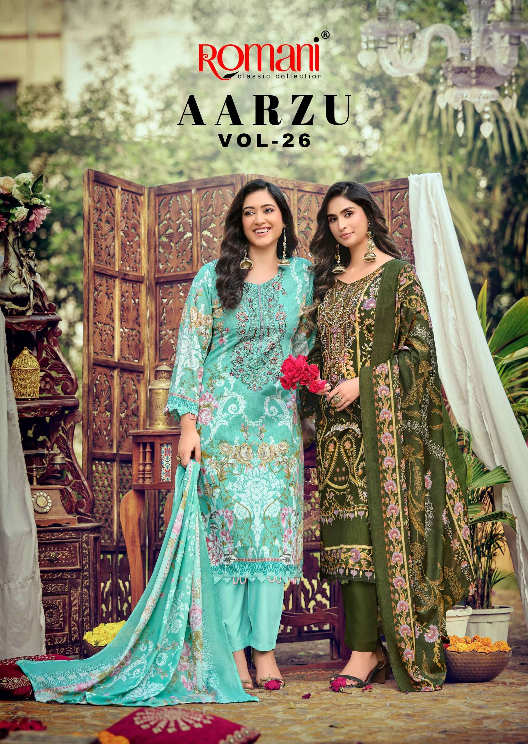 ROMANI AARZU VOL 26 COTTON DIGITAL STYLE PRINT WITH FANCY WORK SUIT