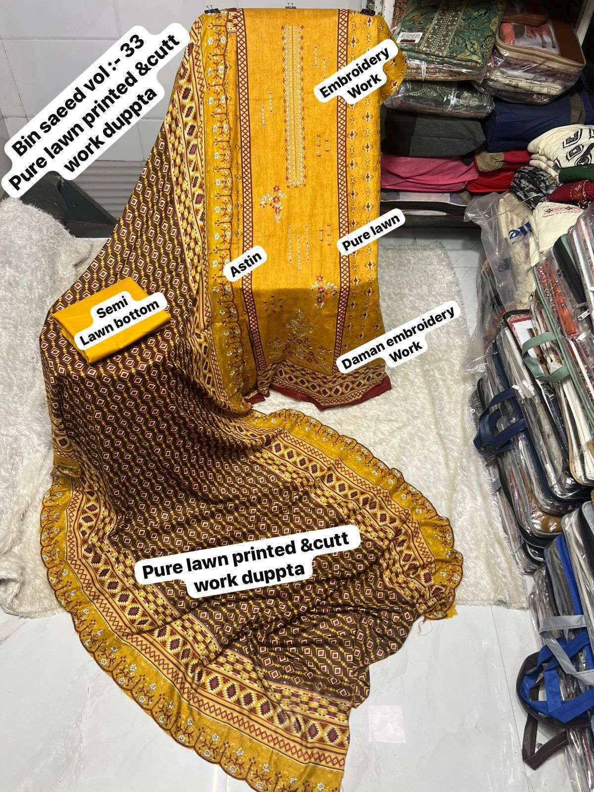 SF BIN SAEED VOL 33 LAWN COTTON FANCY WORK SALWAR KAMEEZ