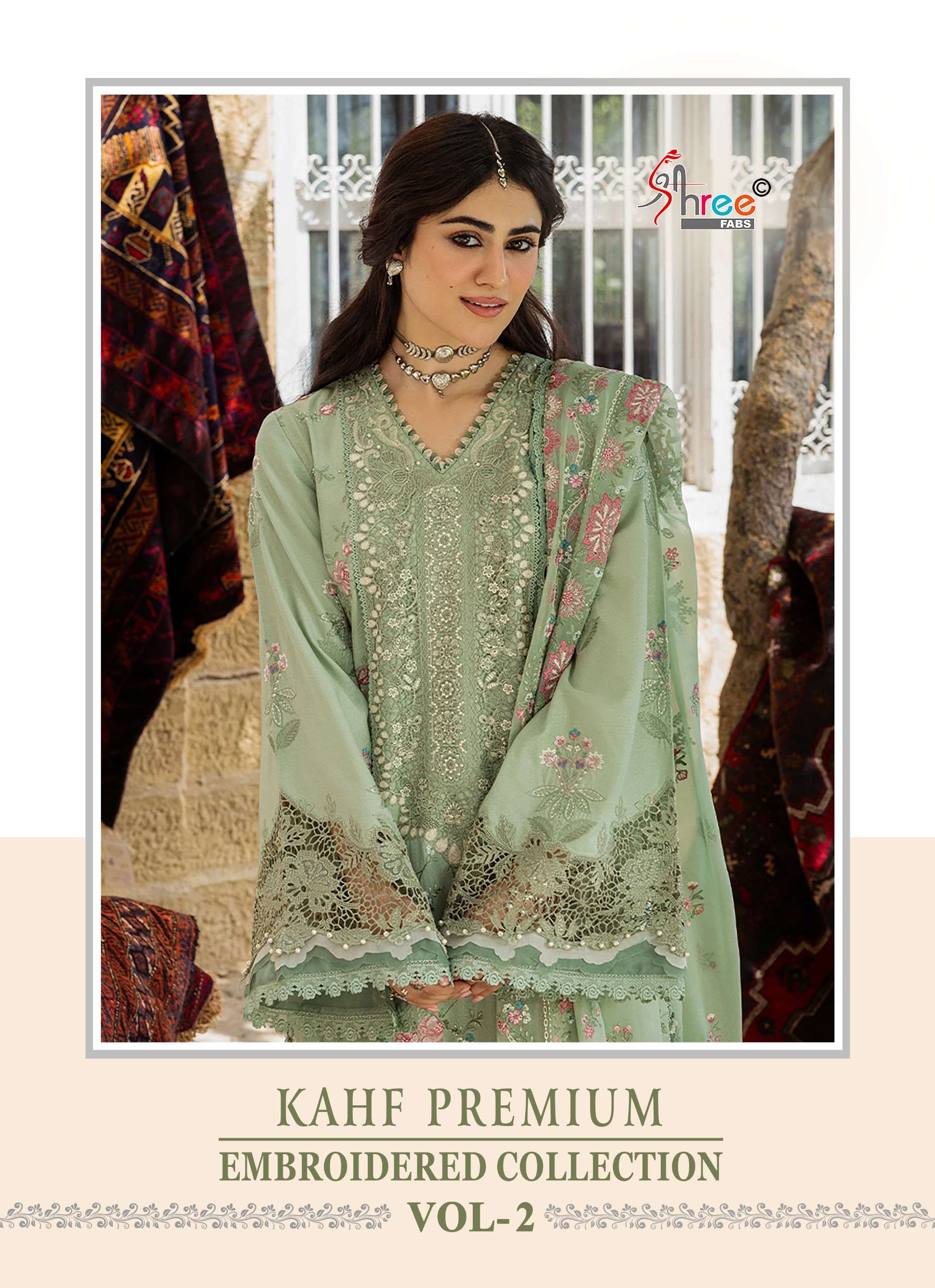 SHREE FABS KAHF PREMIUM EMBROIDERED COLLECTION VOL 2 RAYON EMBROIDERY DESIGNER SUIT
