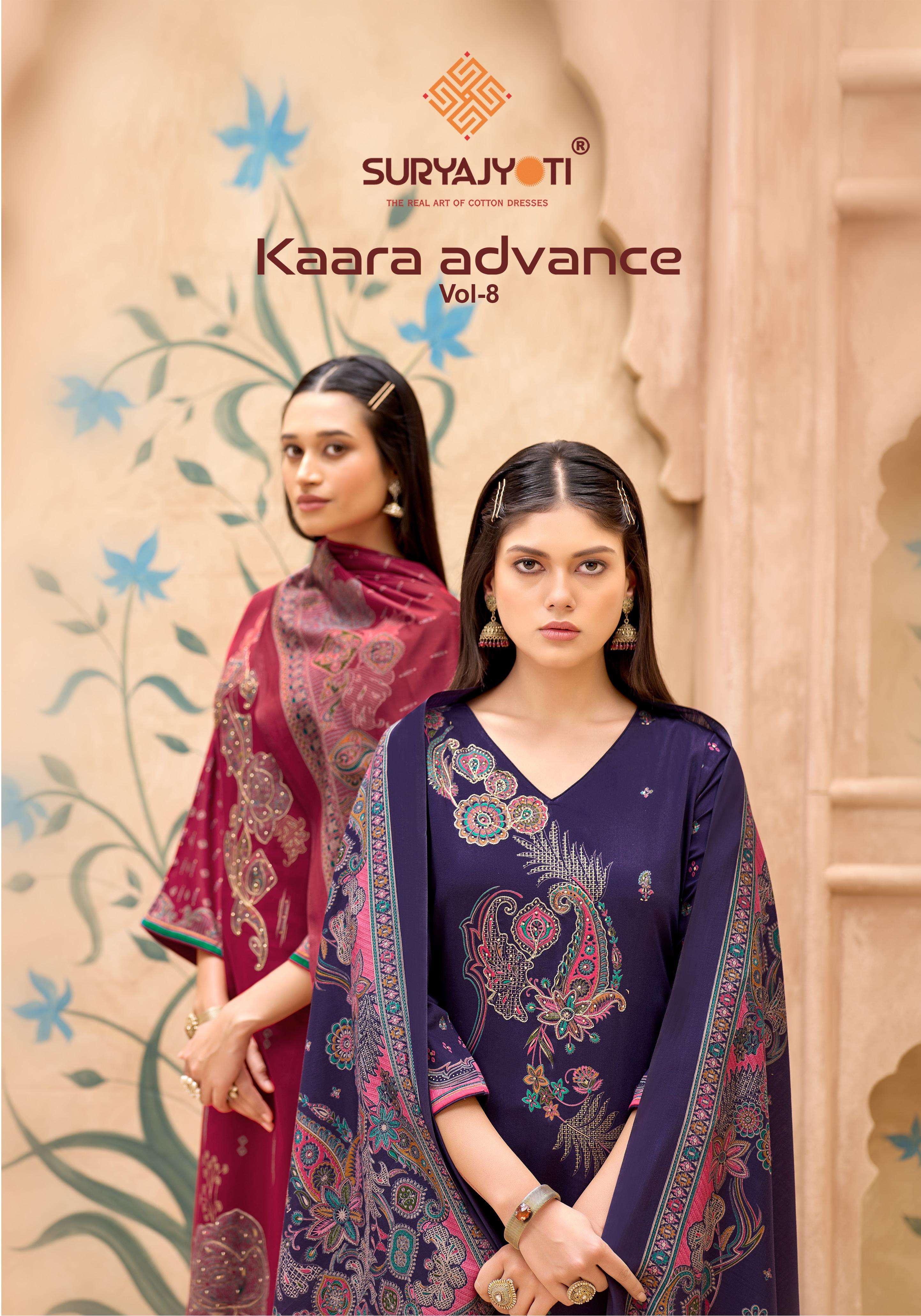 SURYAJYOTI KAARA ADVANCE VOL 8 JAM SATIN FANCY WORK SUIT