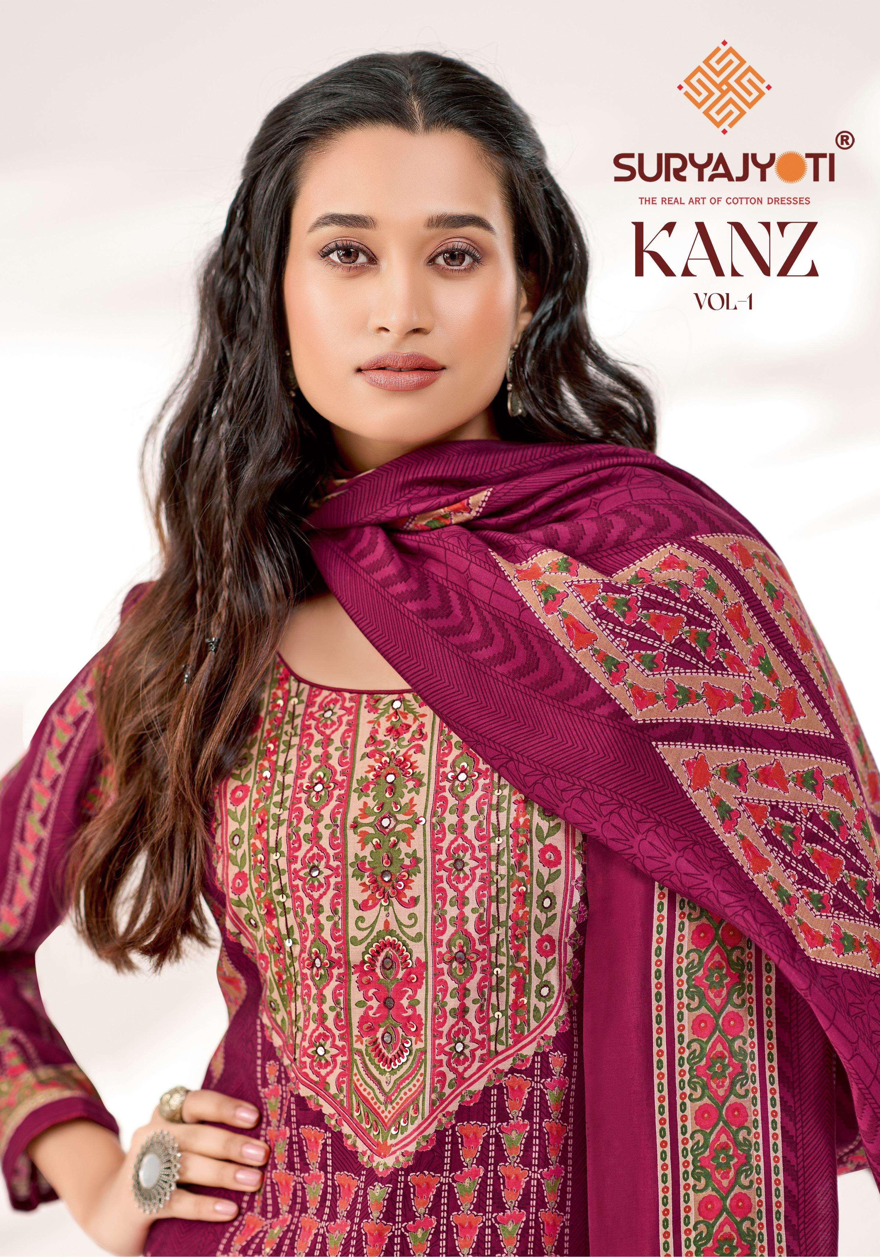 SURYAJYOTI KANZ VOL 1 MODAL SILK PRINT WITH FANCY WORK LADIES SUIT