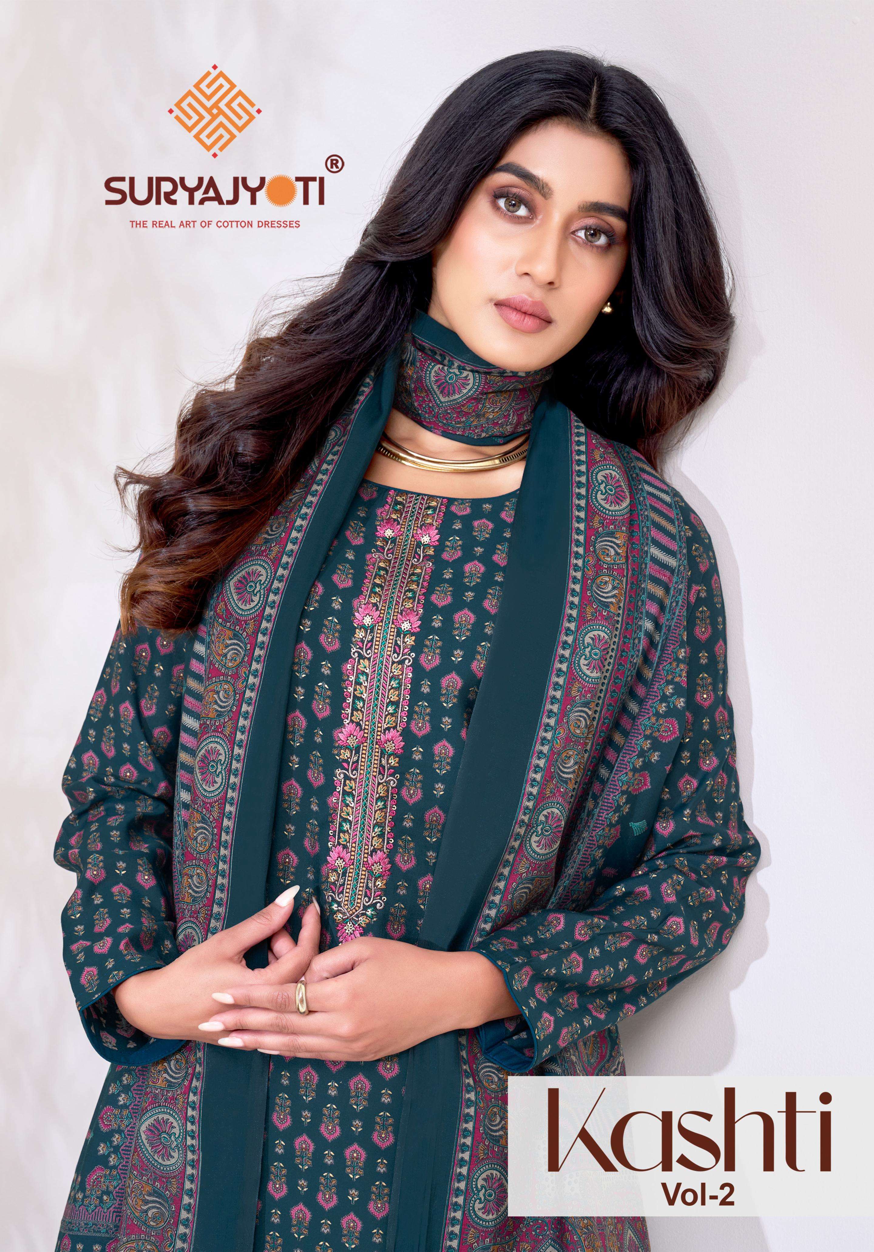 SURYAJYOTI KASHTI VOL 2 MODAL SILK FABRICS PRINT WITH EMBROIDERY WORK SUIT