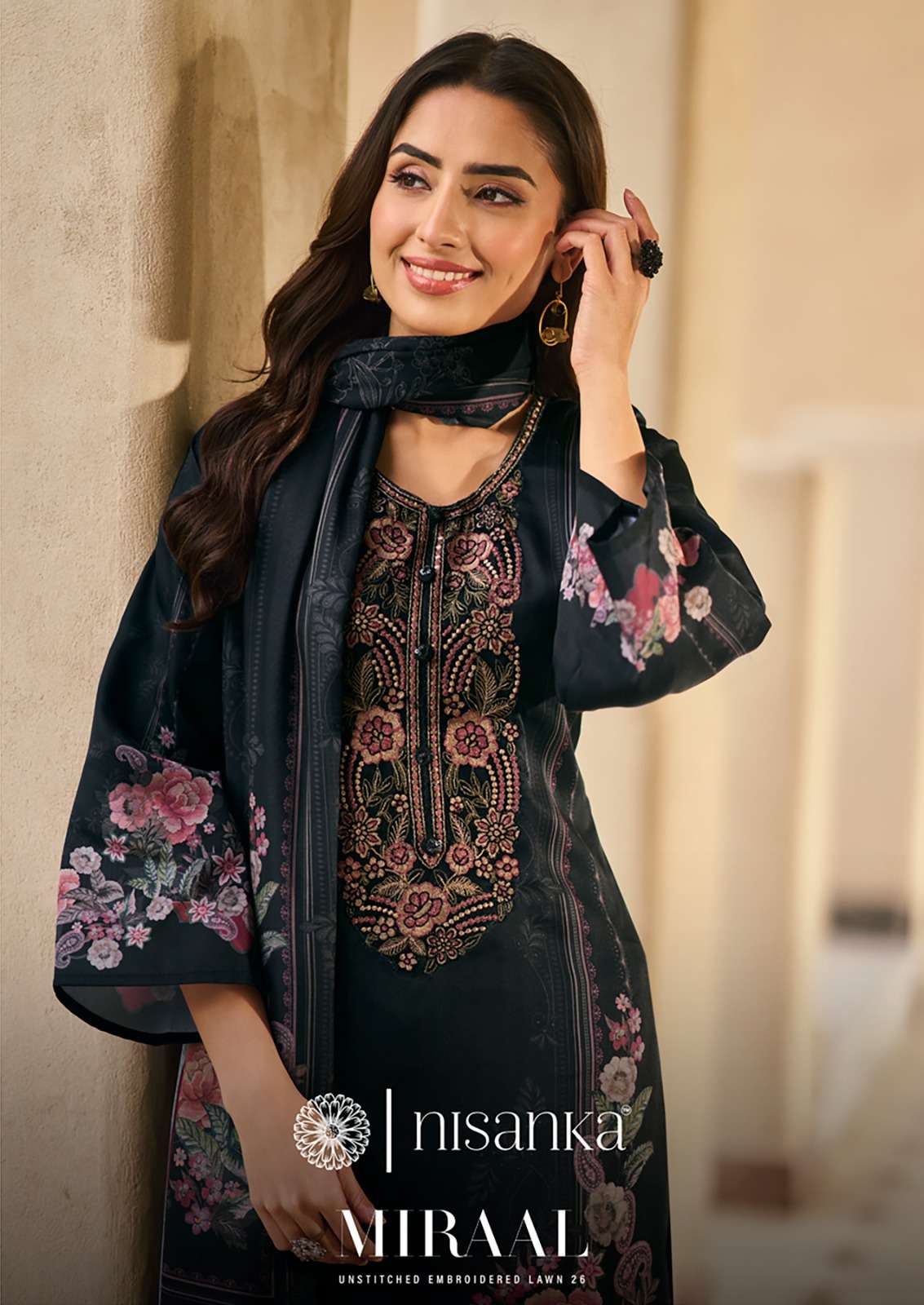 THE HERMITAGE SHOP MIRAAL LUXURY LAWN 26 LAWN COTTON DIGITAL PRINT WITH FANCY WORK SUIT