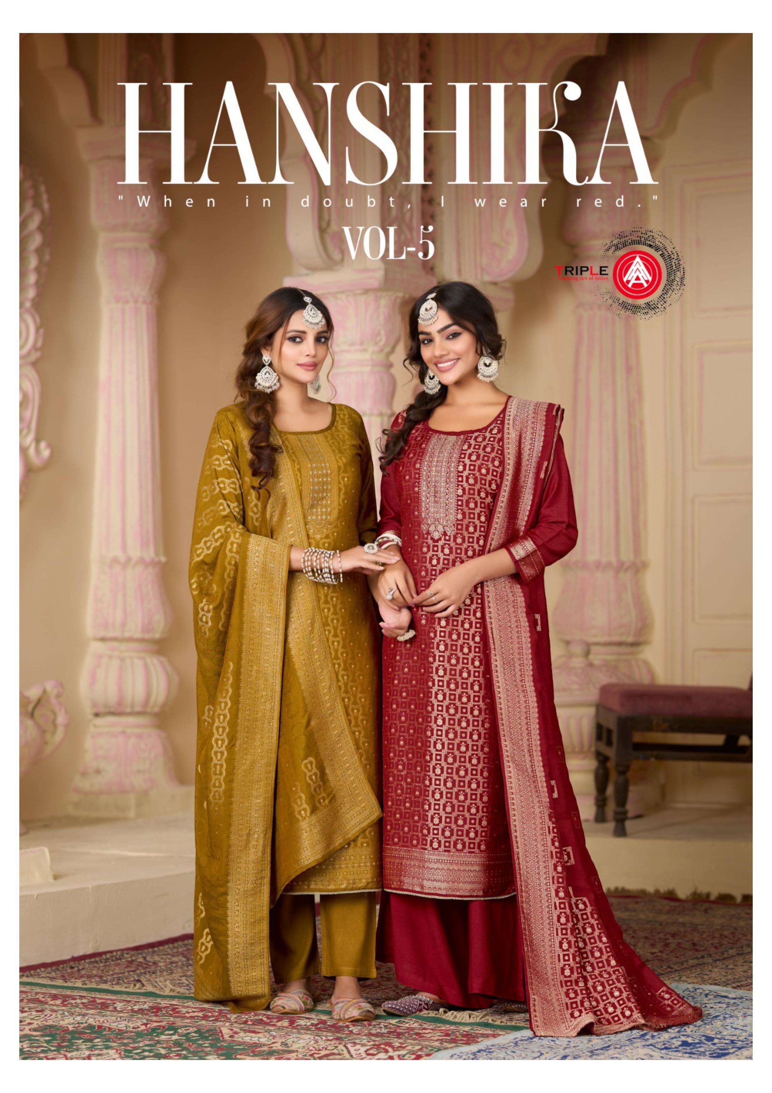 TRIPLE AAA HANSHIKA VOL 5 MUSLIN JACQUARD DESIGNER WORK LADIES SUIT