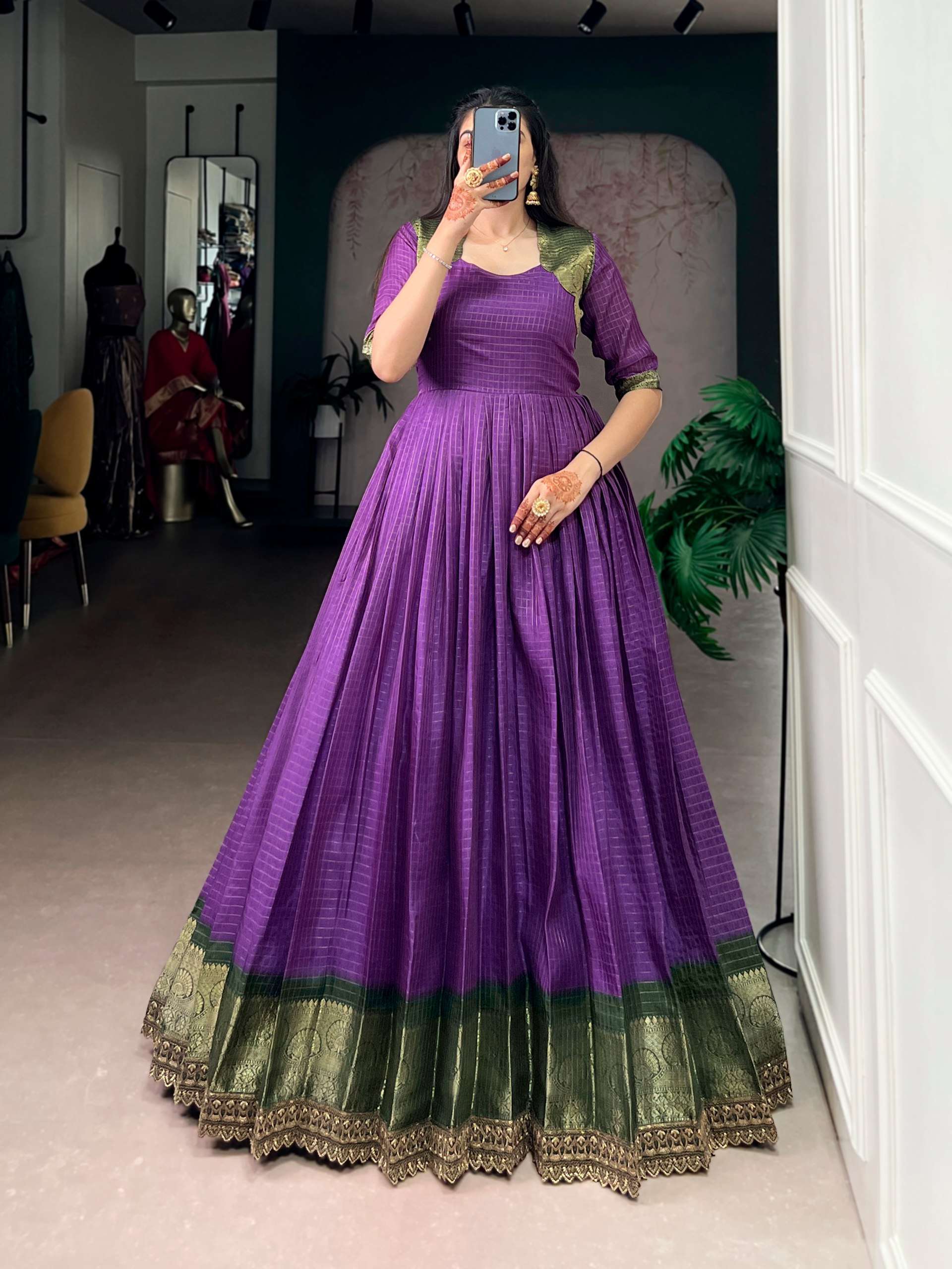 YNF 5010 DOLA JACQUARD DESIGNER WORK FESTIVE WEAR CLASSIC DRESS