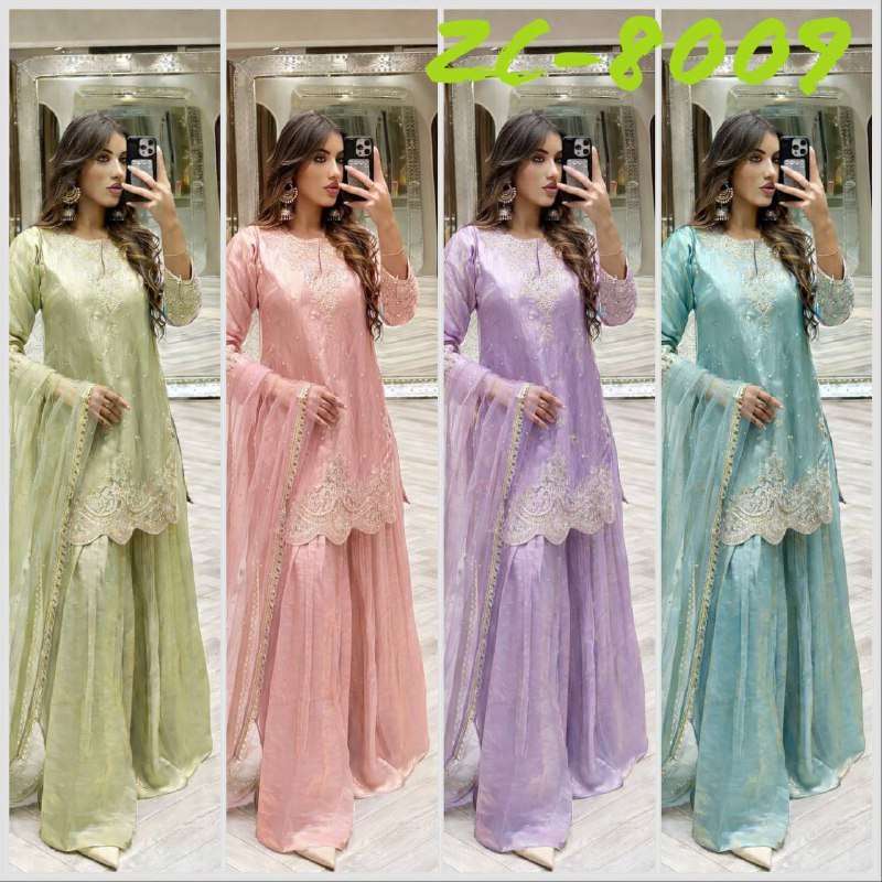 ZC 8009 SILK BEAUTIFUL DESIGNER LOOK PARTY WEAR LADIES SUIT