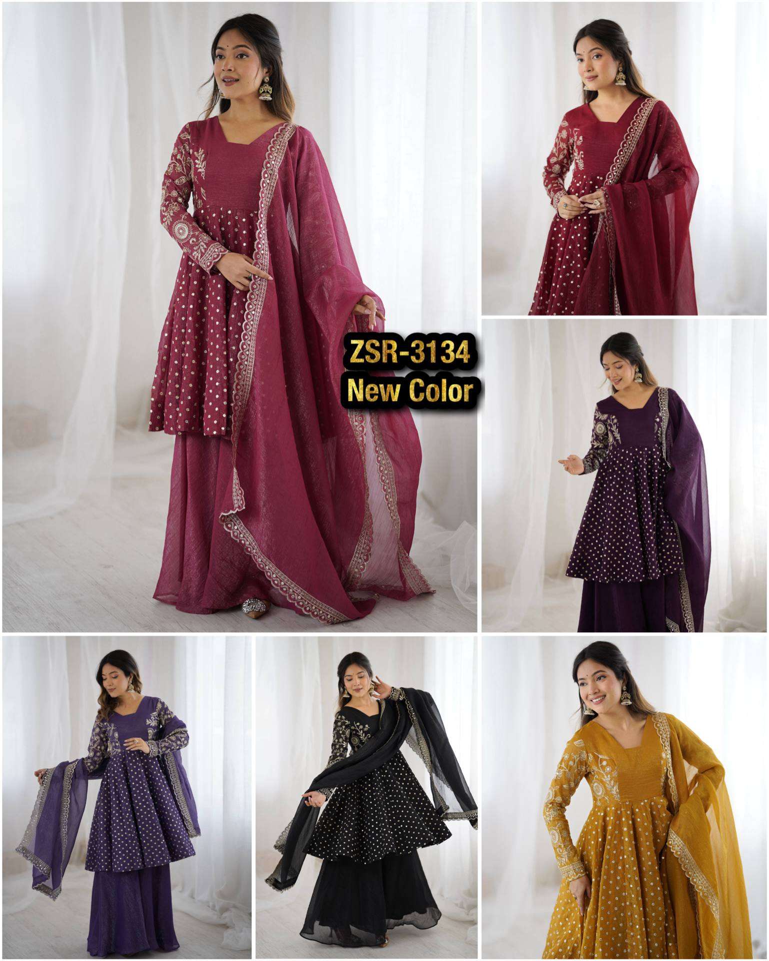 ZSR 3134 SILK DESIGNER TOP WITH SHARARA PLAZZO AND DUPATTA SET 