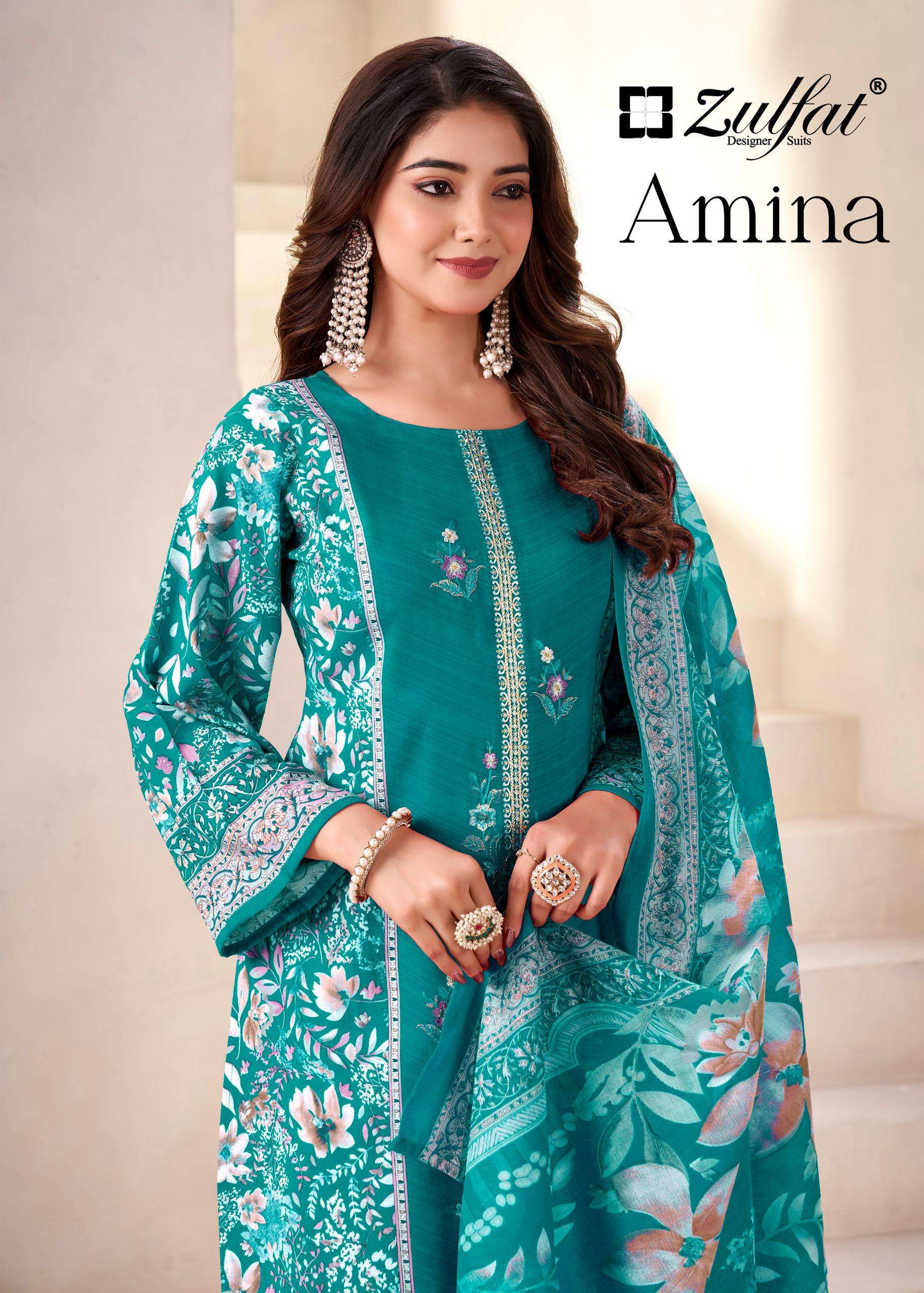 ZULFAT DESIGNER SUITS AMINA VISCOSE DIGITAL PRINT WITH FANCY WORK SUIT