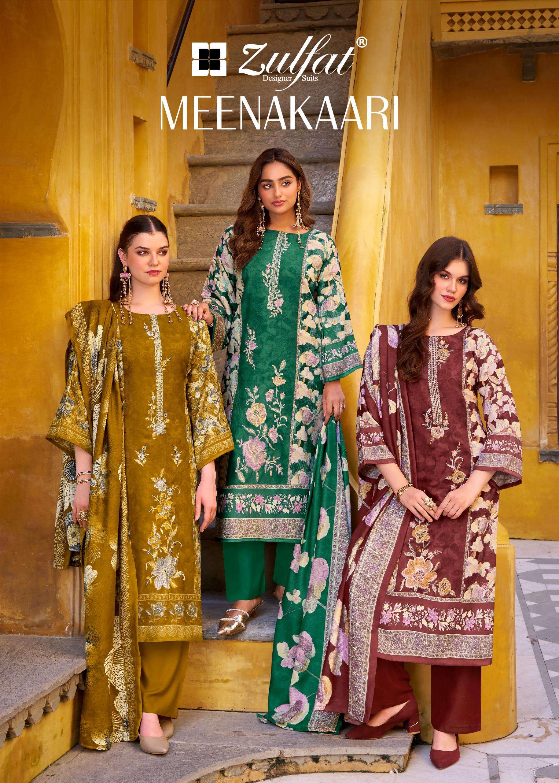 ZULFAT DESIGNER SUITS MEENAKAARI JAM COTTON FANCY EMBROIDERY WORK SUIT