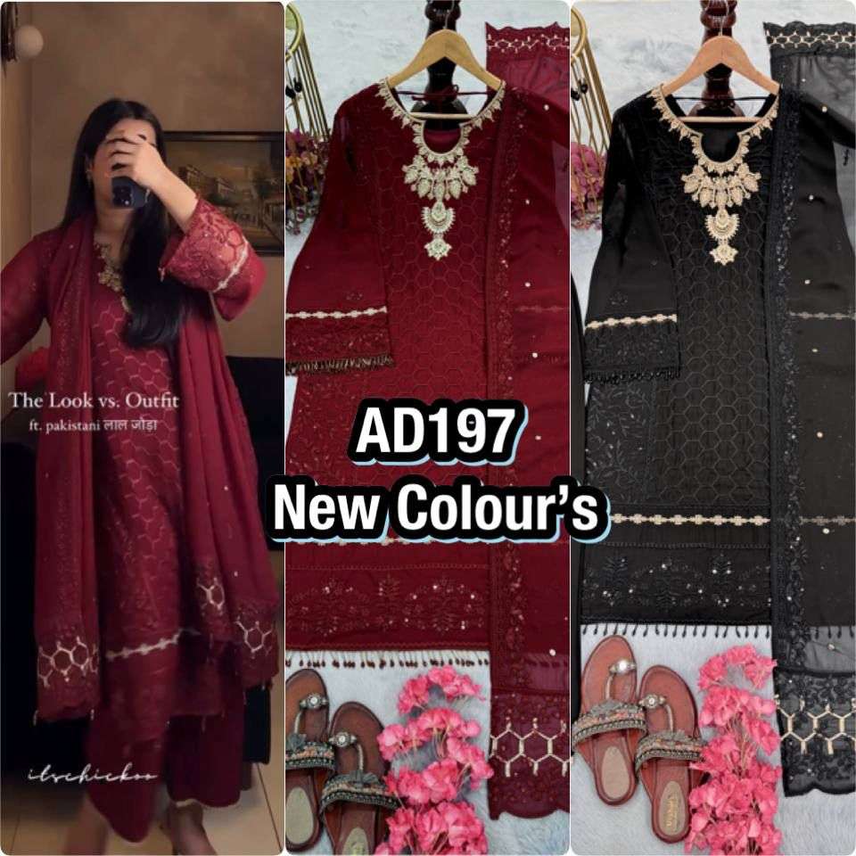 AD 197 GEORGETTE EMBROIDERY DESIGNER PARTY WEAR LADIES SUIT